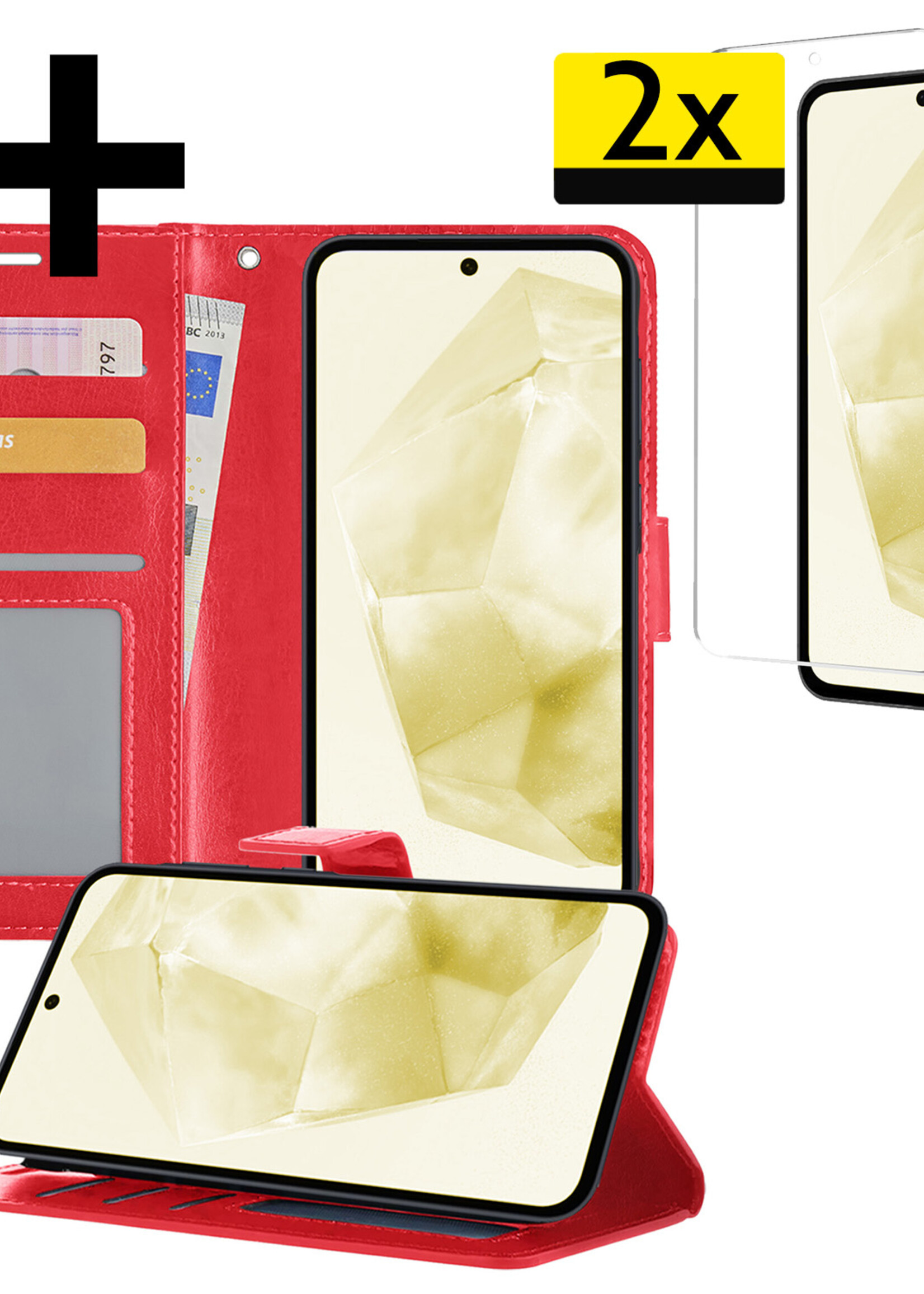LUQ Hoesje Geschikt voor Samsung A35 Hoesje Book Case Hoes Wallet Cover Met 2x Screenprotector - Hoes Geschikt voor Samsung Galaxy A35 5G Hoesje Bookcase Hoes - Rood