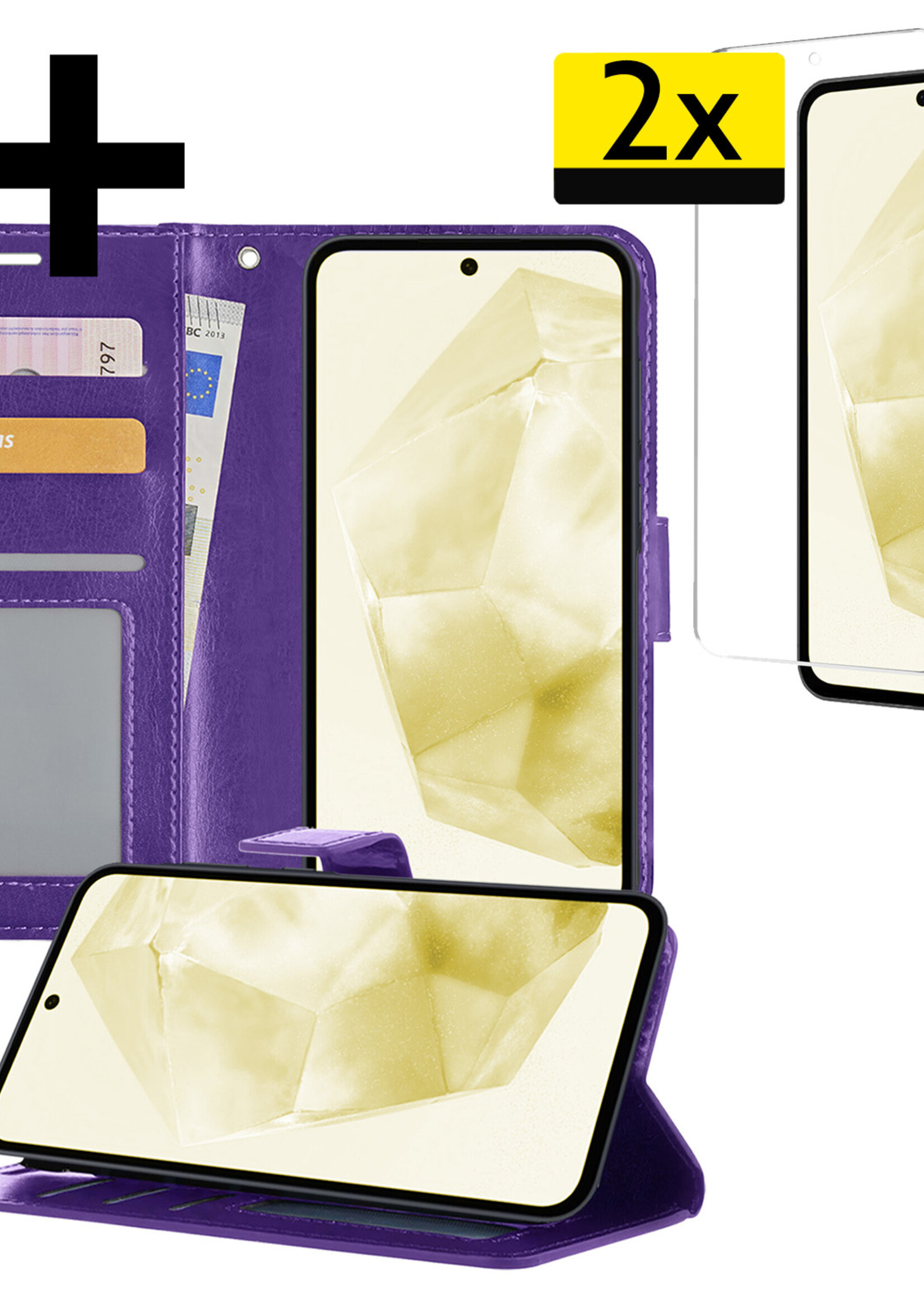 LUQ Hoesje Geschikt voor Samsung A35 Hoesje Book Case Hoes Wallet Cover Met 2x Screenprotector - Hoes Geschikt voor Samsung Galaxy A35 5G Hoesje Bookcase Hoes - Paars