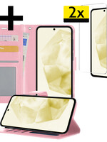 LUQ LUQ Samsung Galaxy A35 Hoesje Bookcase Met 2x Screenprotector - Lichtroze