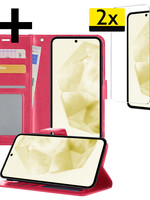 LUQ LUQ Samsung Galaxy A35 Hoesje Bookcase Met 2x Screenprotector - Donkerroze