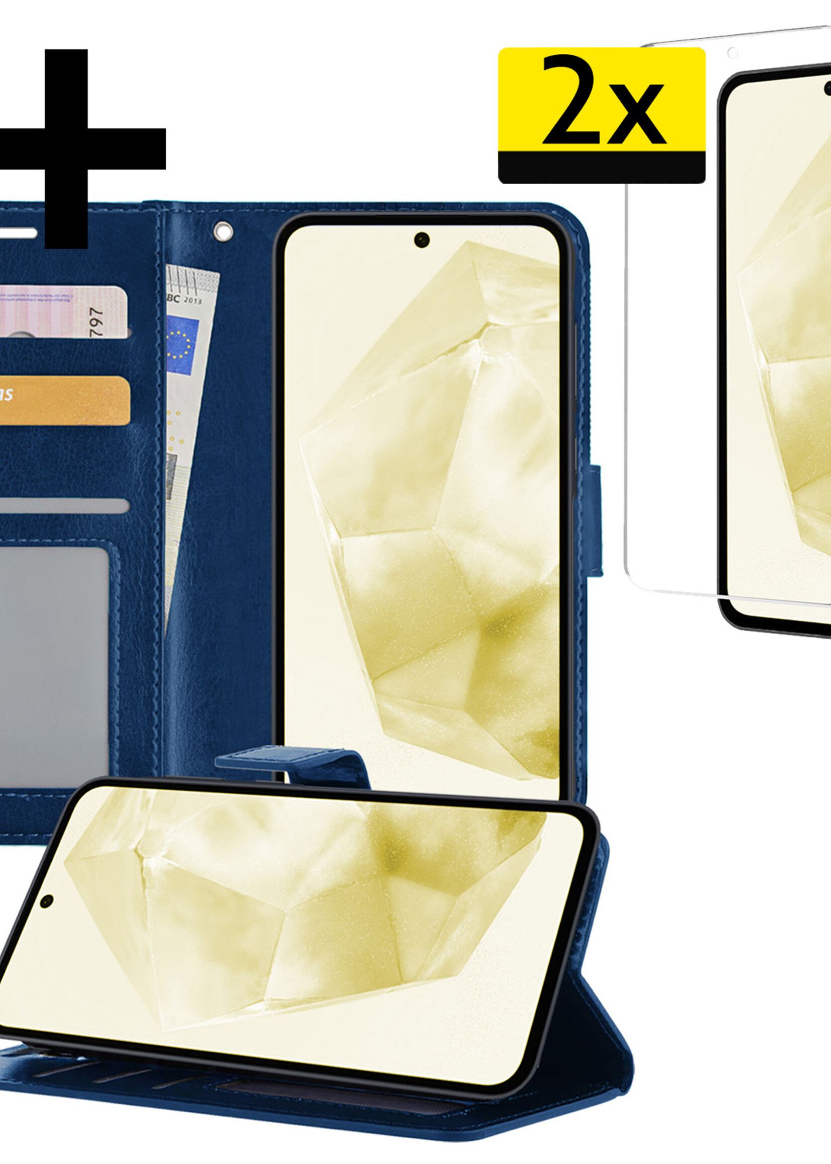 LUQ Hoesje Geschikt voor Samsung A35 Hoesje Book Case Hoes Wallet Cover Met 2x Screenprotector - Hoes Geschikt voor Samsung Galaxy A35 5G Hoesje Bookcase Hoes - Donkerblauw