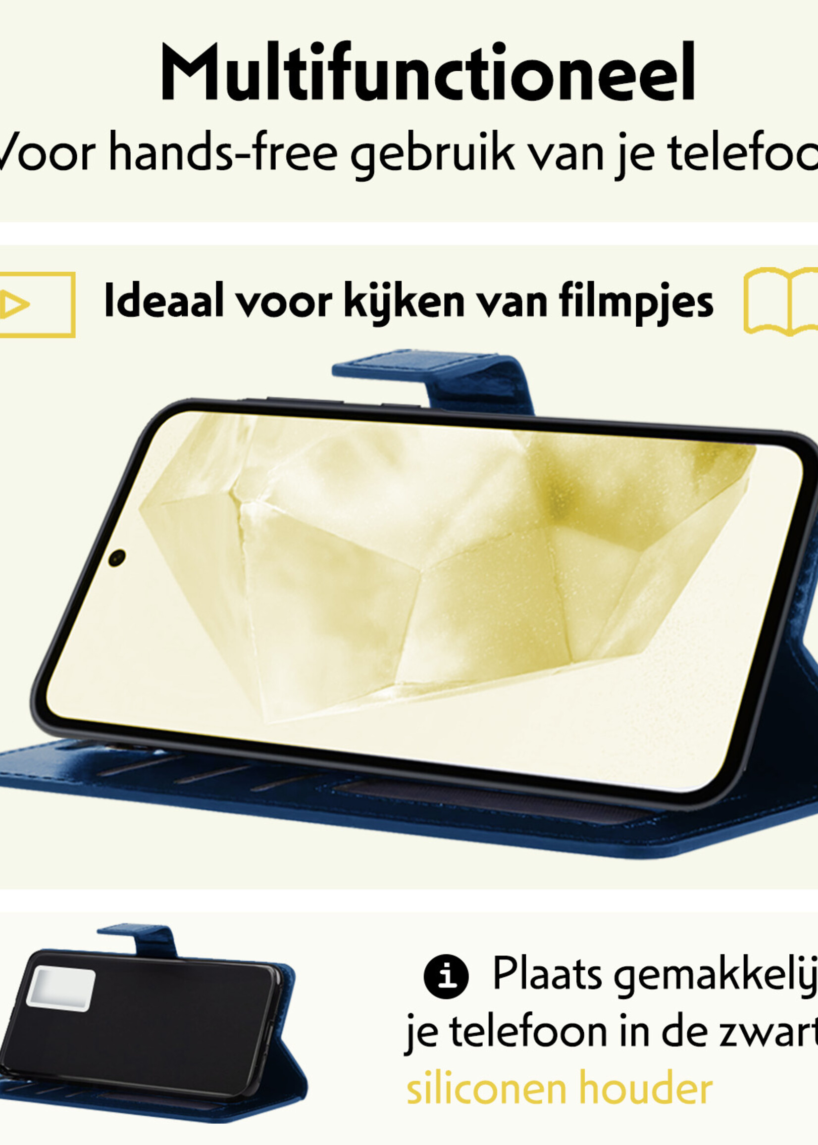 LUQ Hoesje Geschikt voor Samsung A35 Hoesje Book Case Hoes Wallet Cover Met 2x Screenprotector - Hoes Geschikt voor Samsung Galaxy A35 5G Hoesje Bookcase Hoes - Donkerblauw