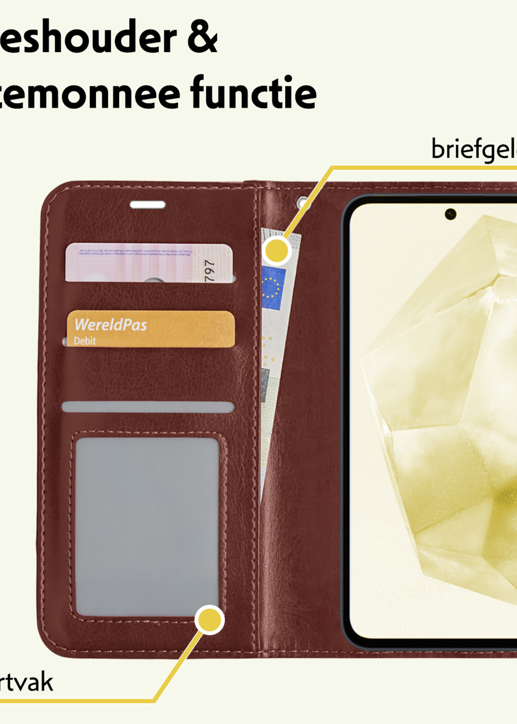 LUQ Hoesje Geschikt voor Samsung A35 Hoesje Book Case Hoes Wallet Cover Met 2x Screenprotector - Hoes Geschikt voor Samsung Galaxy A35 5G Hoesje Bookcase Hoes - Bruin