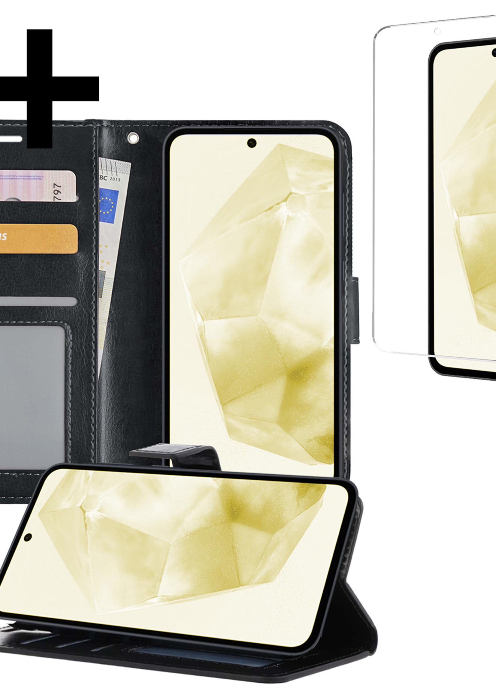 LUQ Hoesje Geschikt voor Samsung A35 Hoesje Book Case Hoes Wallet Cover Met Screenprotector - Hoes Geschikt voor Samsung Galaxy A35 5G Hoesje Bookcase Hoes - Zwart