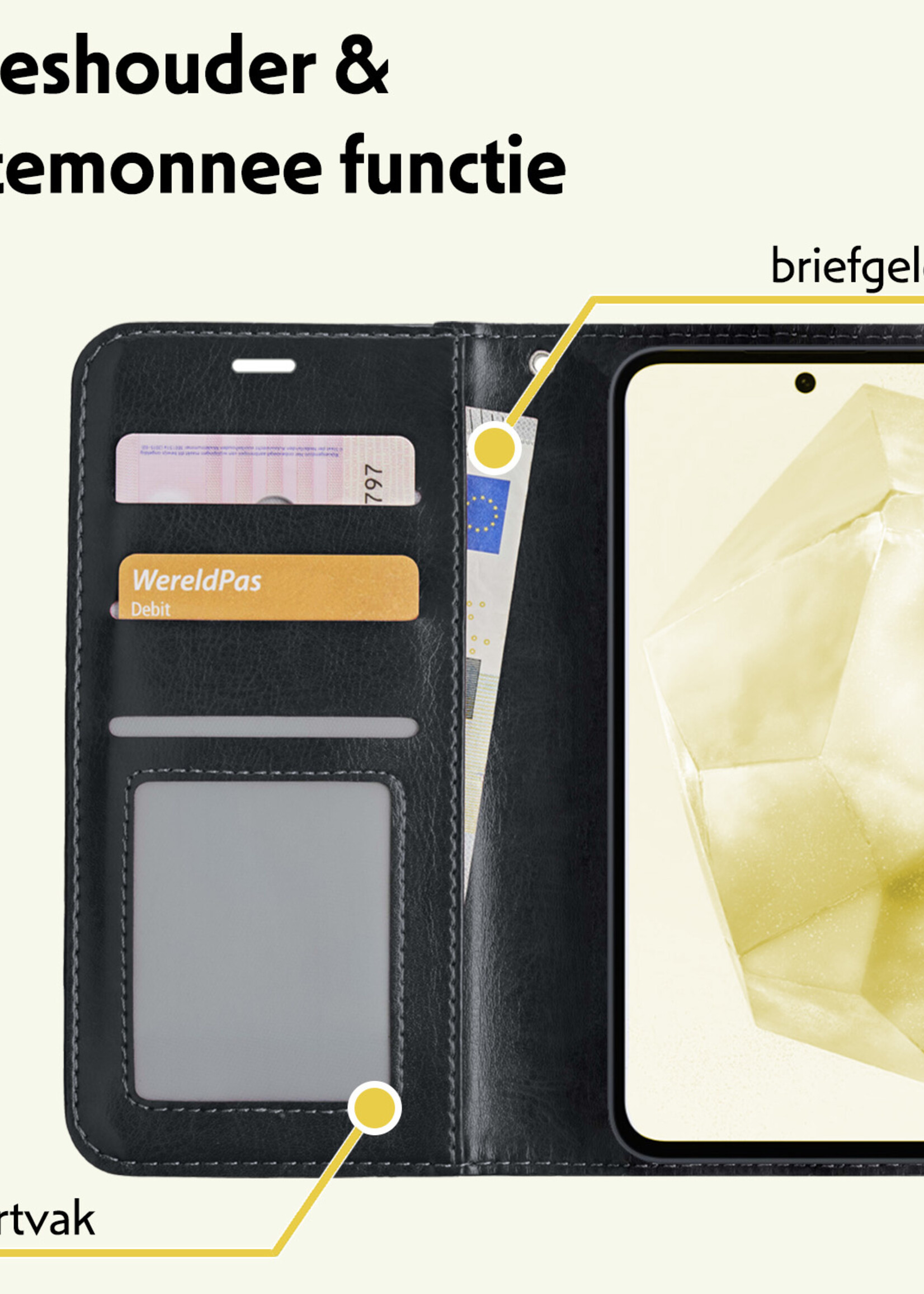 LUQ Hoesje Geschikt voor Samsung A35 Hoesje Book Case Hoes Wallet Cover Met Screenprotector - Hoes Geschikt voor Samsung Galaxy A35 5G Hoesje Bookcase Hoes - Zwart