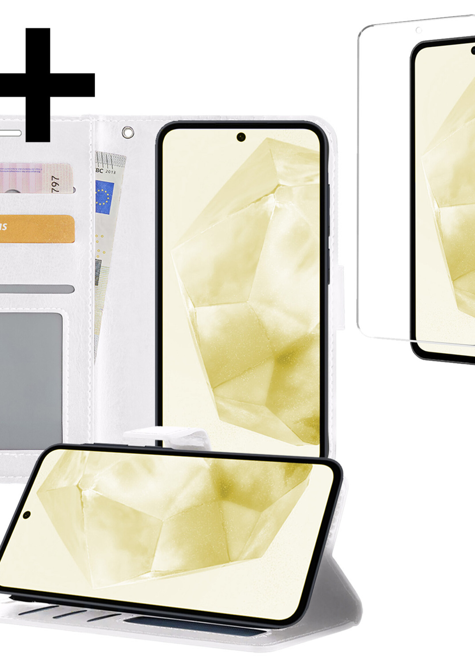 LUQ Hoesje Geschikt voor Samsung A35 Hoesje Book Case Hoes Wallet Cover Met Screenprotector - Hoes Geschikt voor Samsung Galaxy A35 5G Hoesje Bookcase Hoes - Wit