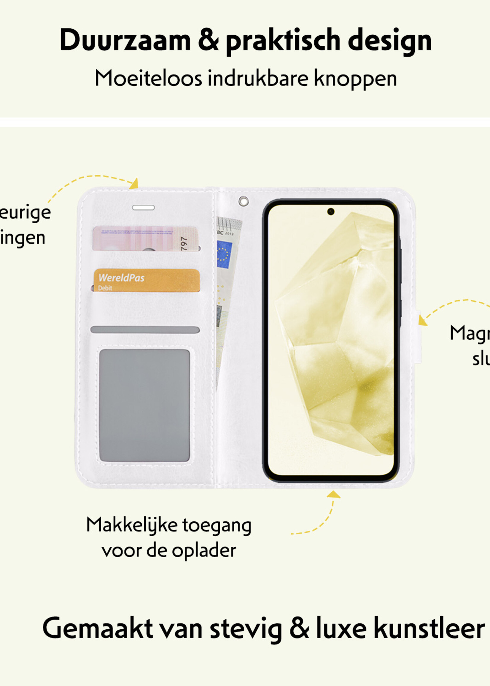 LUQ Hoesje Geschikt voor Samsung A35 Hoesje Book Case Hoes Wallet Cover Met Screenprotector - Hoes Geschikt voor Samsung Galaxy A35 5G Hoesje Bookcase Hoes - Wit