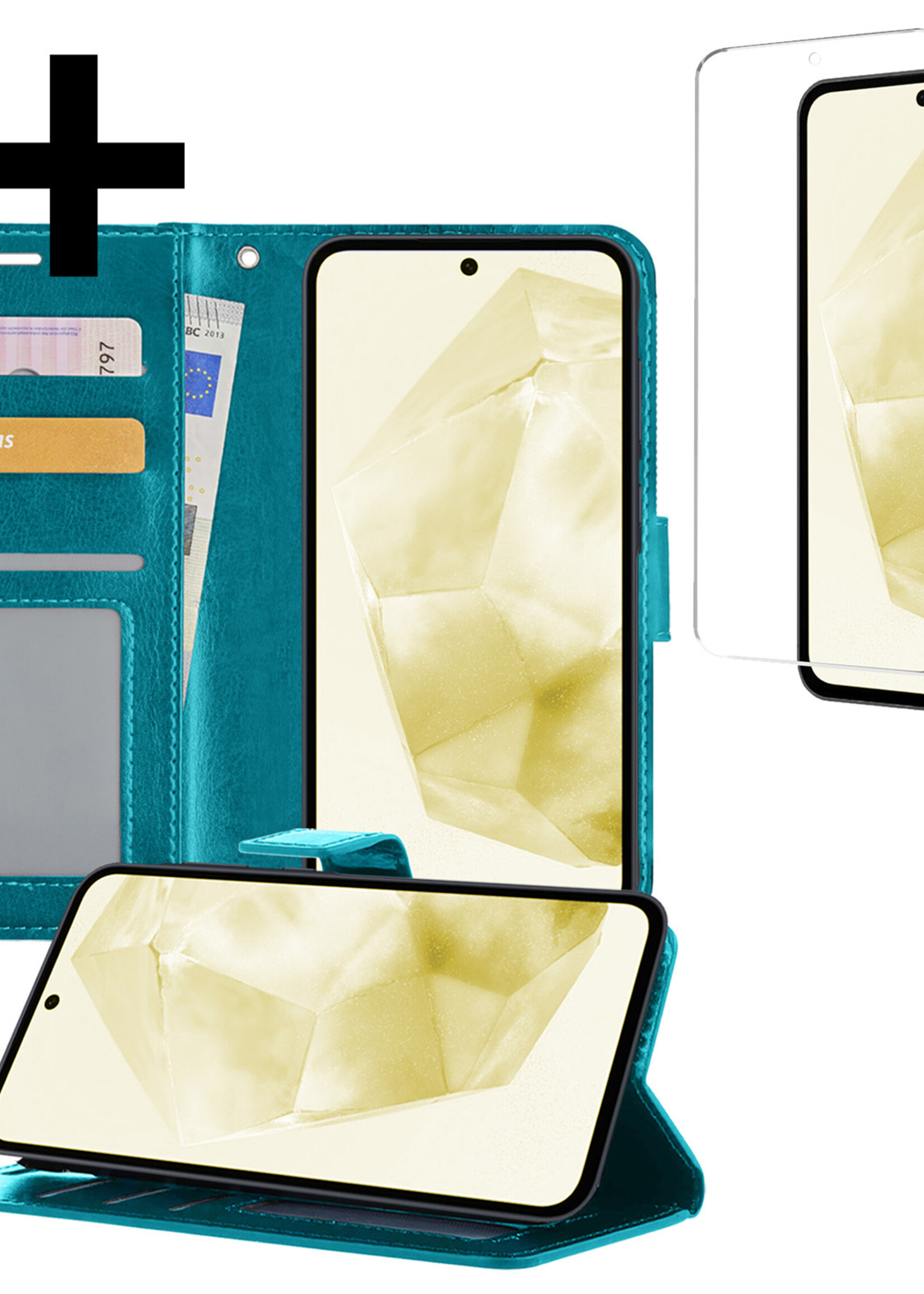 LUQ Hoesje Geschikt voor Samsung A35 Hoesje Book Case Hoes Wallet Cover Met Screenprotector - Hoes Geschikt voor Samsung Galaxy A35 5G Hoesje Bookcase Hoes - Turquoise