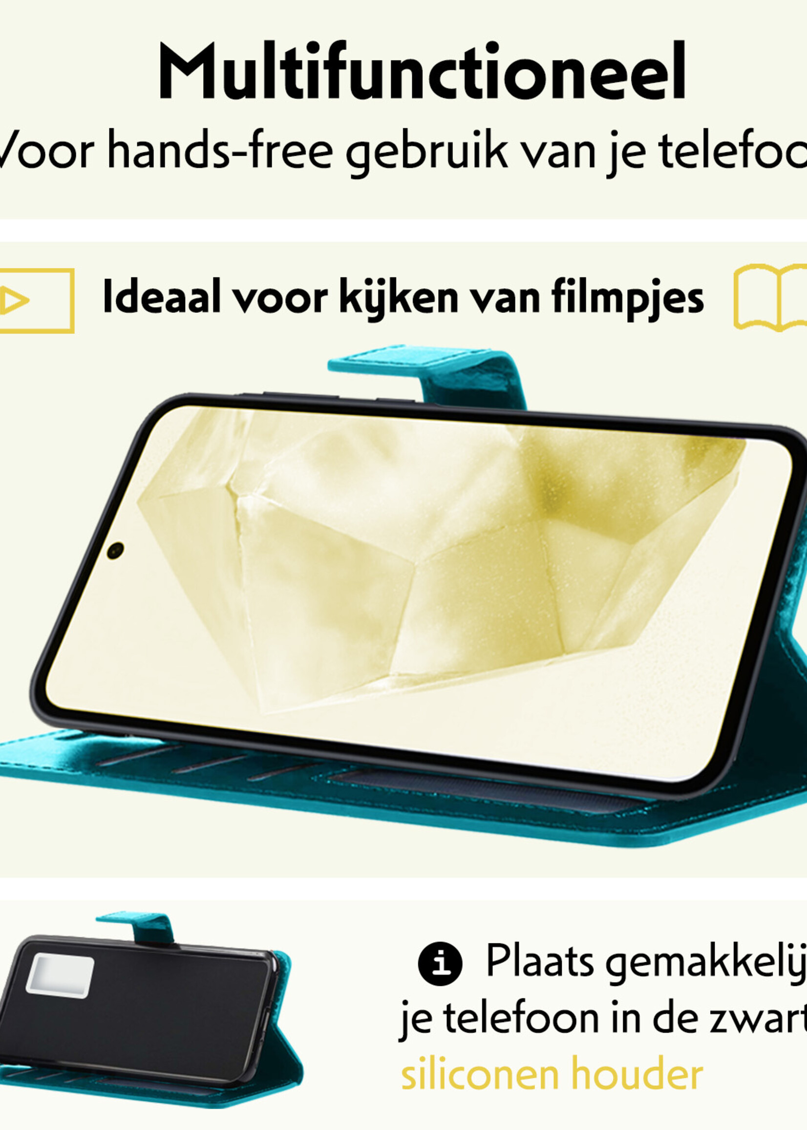 LUQ Hoesje Geschikt voor Samsung A35 Hoesje Book Case Hoes Wallet Cover Met Screenprotector - Hoes Geschikt voor Samsung Galaxy A35 5G Hoesje Bookcase Hoes - Turquoise