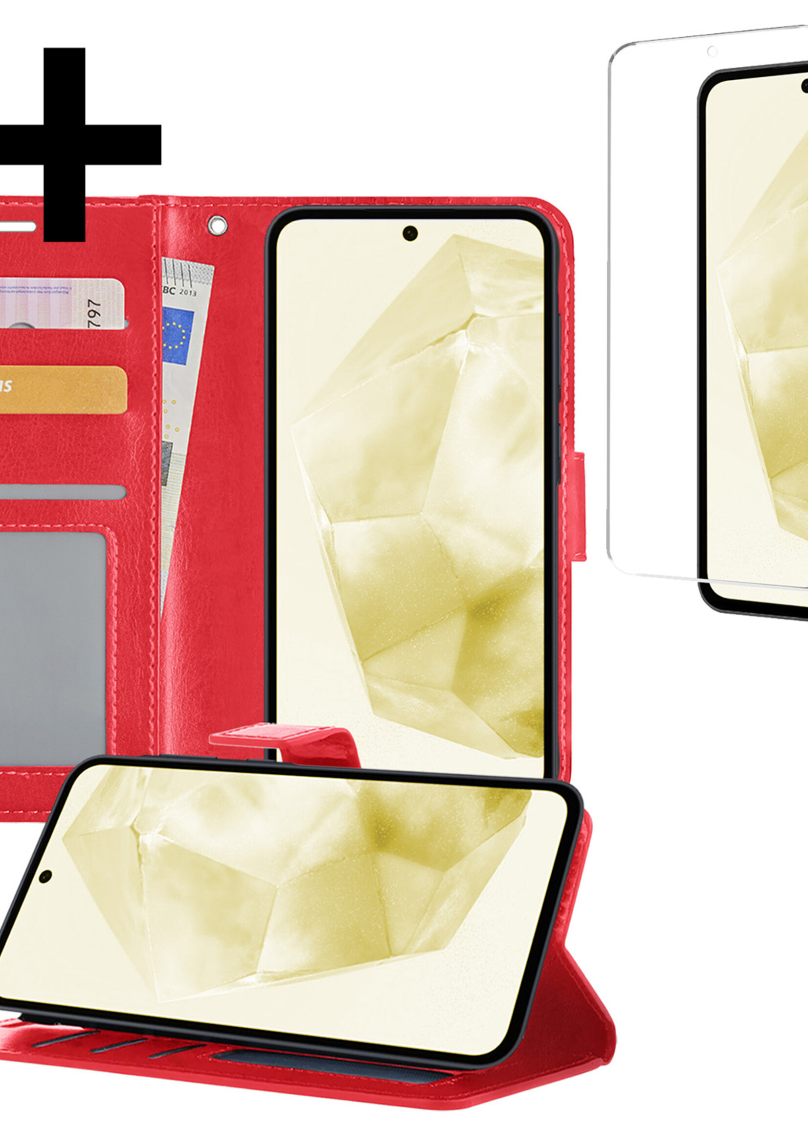LUQ Hoesje Geschikt voor Samsung A35 Hoesje Book Case Hoes Wallet Cover Met Screenprotector - Hoes Geschikt voor Samsung Galaxy A35 5G Hoesje Bookcase Hoes - Rood