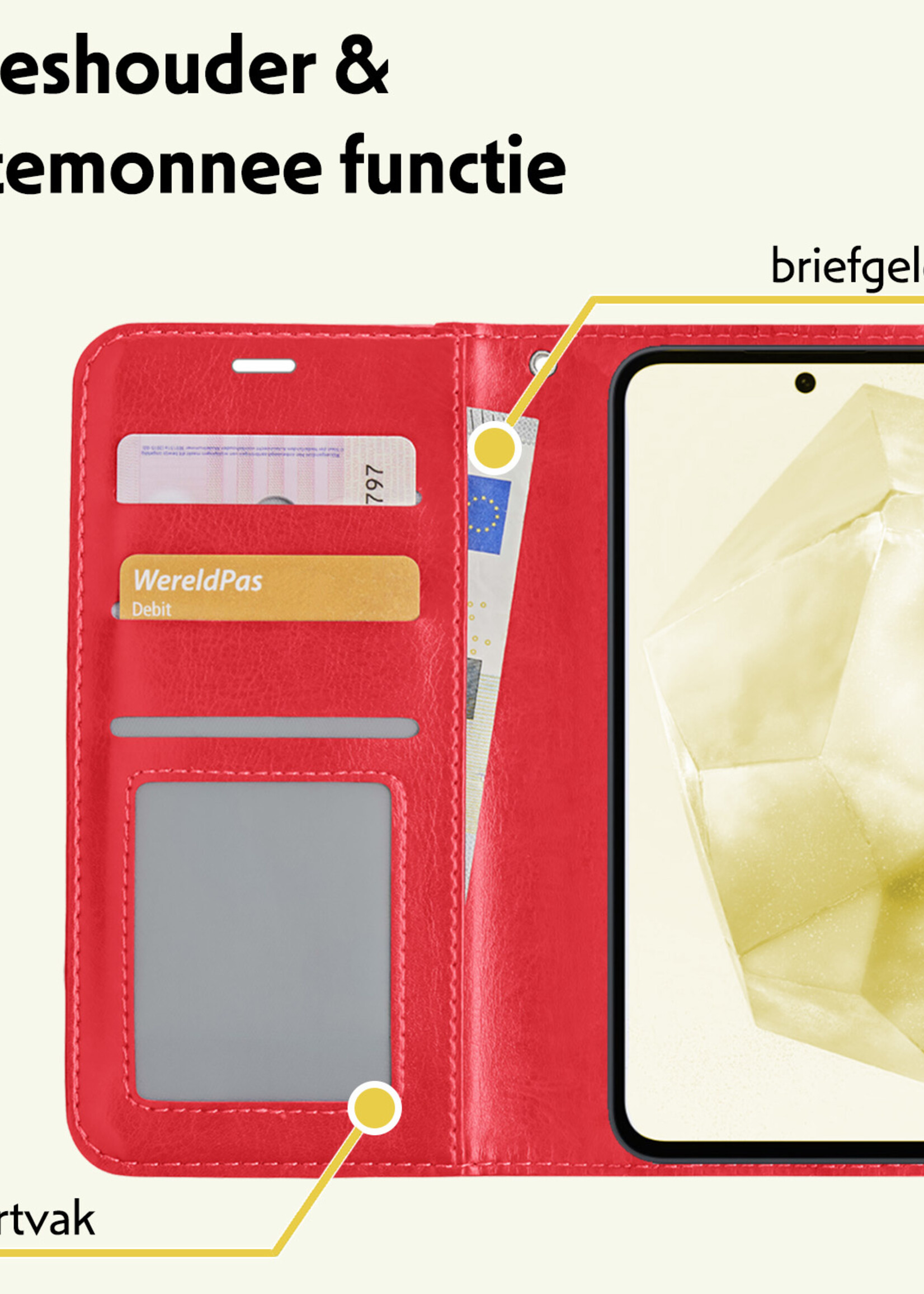 LUQ Hoesje Geschikt voor Samsung A35 Hoesje Book Case Hoes Wallet Cover Met Screenprotector - Hoes Geschikt voor Samsung Galaxy A35 5G Hoesje Bookcase Hoes - Rood