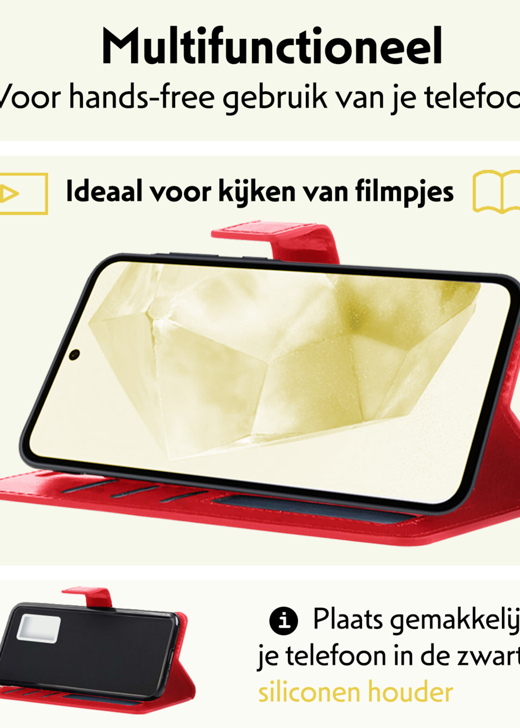 LUQ Hoesje Geschikt voor Samsung A35 Hoesje Book Case Hoes Wallet Cover Met Screenprotector - Hoes Geschikt voor Samsung Galaxy A35 5G Hoesje Bookcase Hoes - Rood