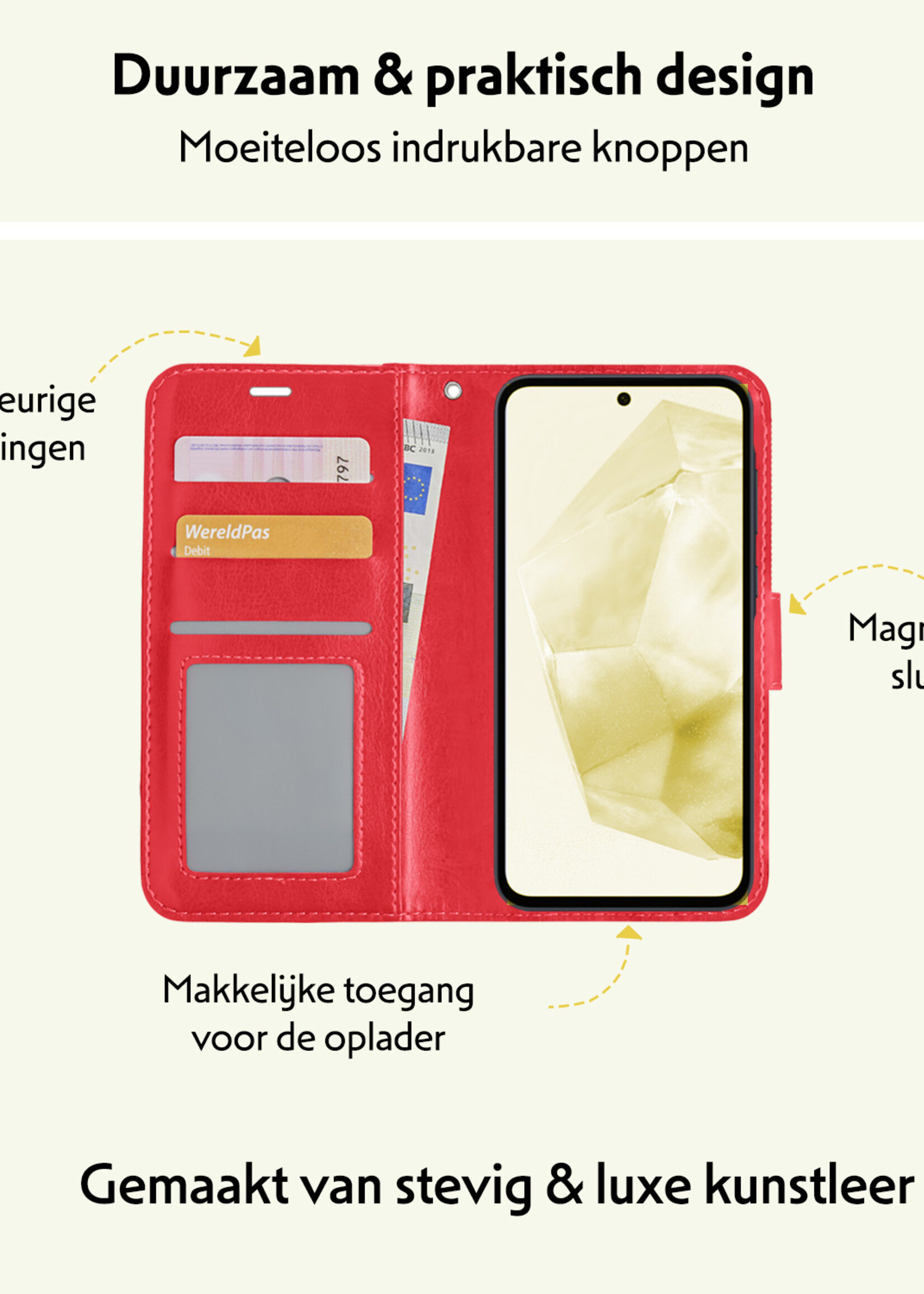 LUQ Hoesje Geschikt voor Samsung A35 Hoesje Book Case Hoes Wallet Cover Met Screenprotector - Hoes Geschikt voor Samsung Galaxy A35 5G Hoesje Bookcase Hoes - Rood