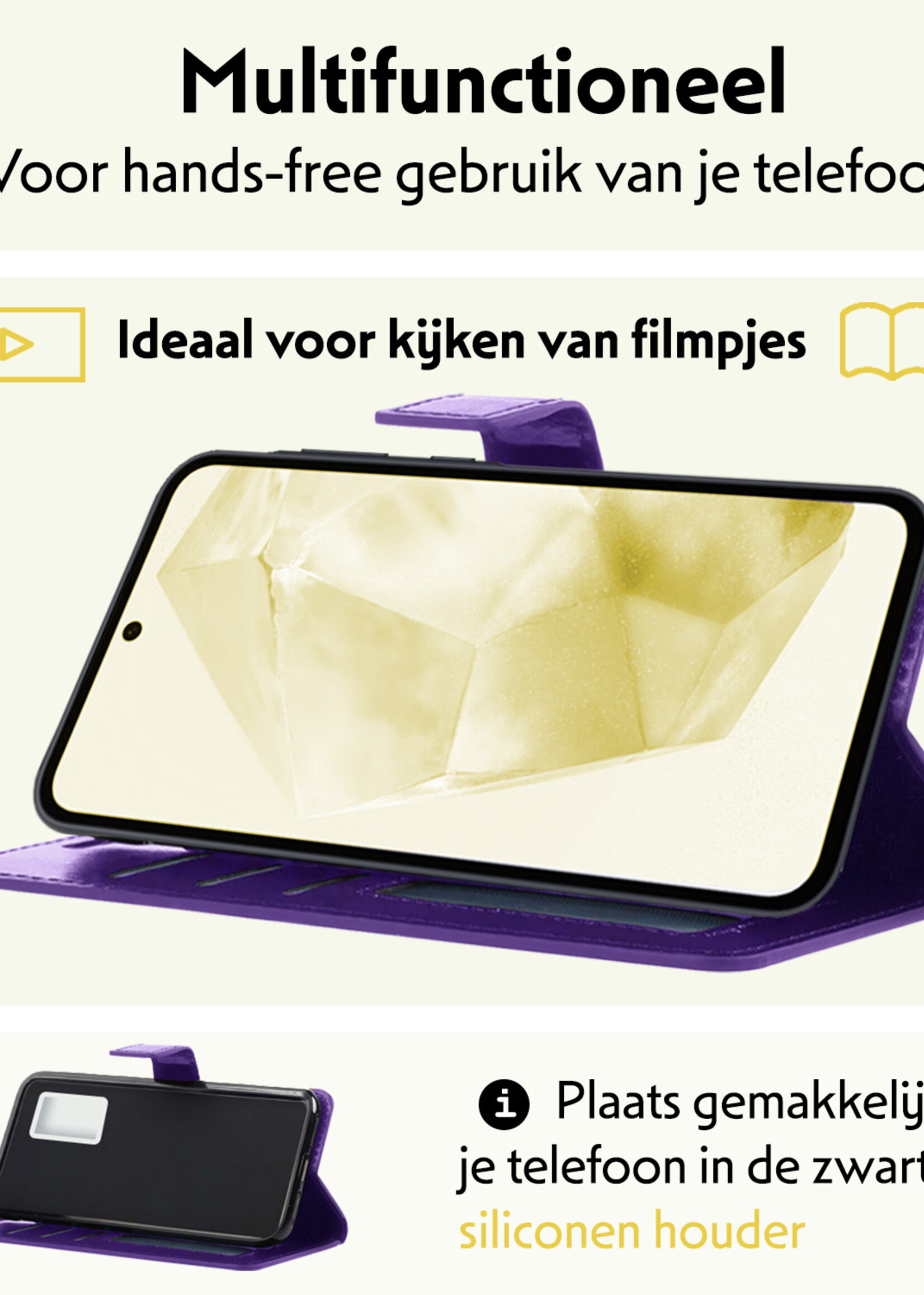 LUQ Hoesje Geschikt voor Samsung A35 Hoesje Book Case Hoes Wallet Cover Met Screenprotector - Hoes Geschikt voor Samsung Galaxy A35 5G Hoesje Bookcase Hoes - Paars