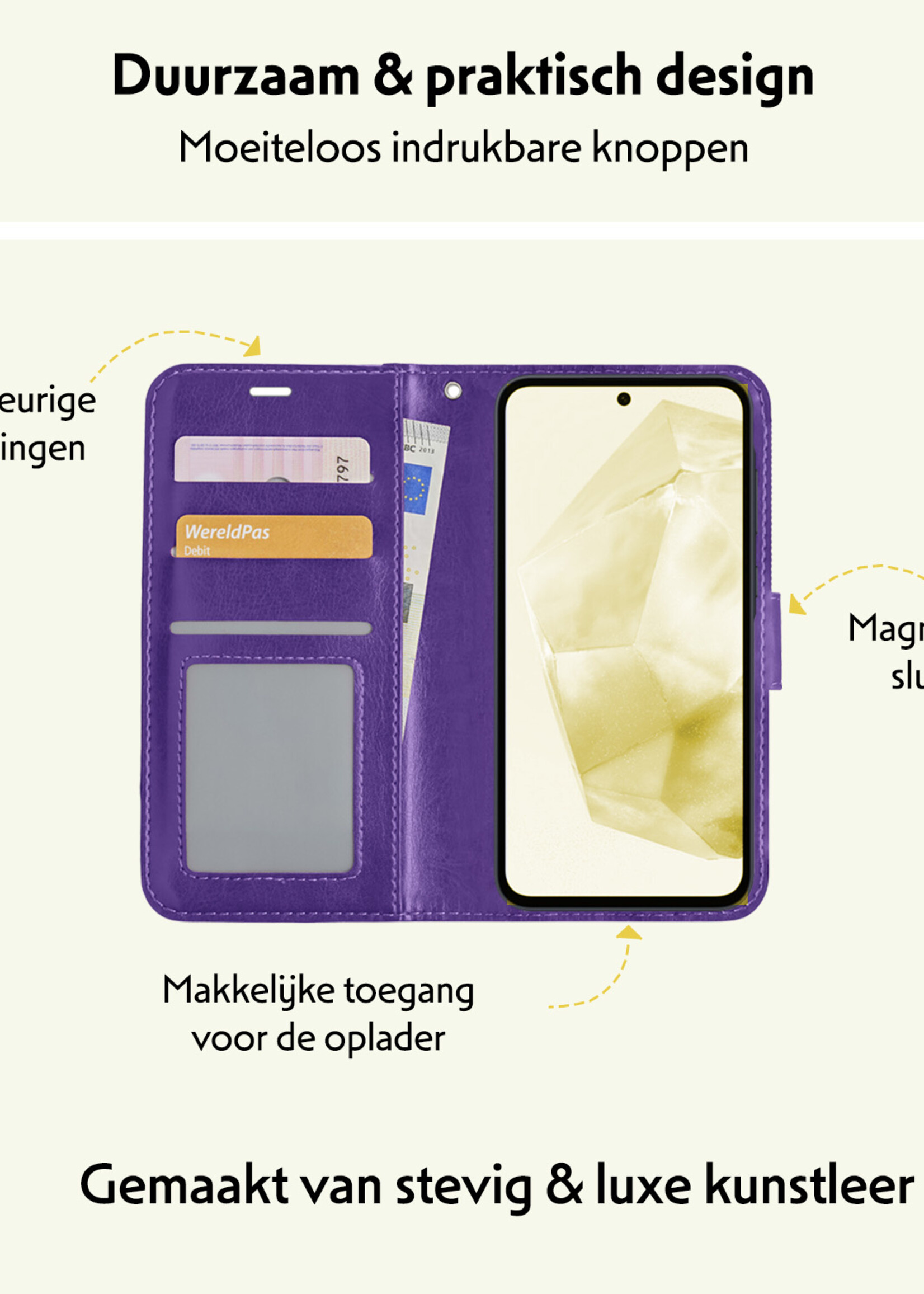 LUQ Hoesje Geschikt voor Samsung A35 Hoesje Book Case Hoes Wallet Cover Met Screenprotector - Hoes Geschikt voor Samsung Galaxy A35 5G Hoesje Bookcase Hoes - Paars