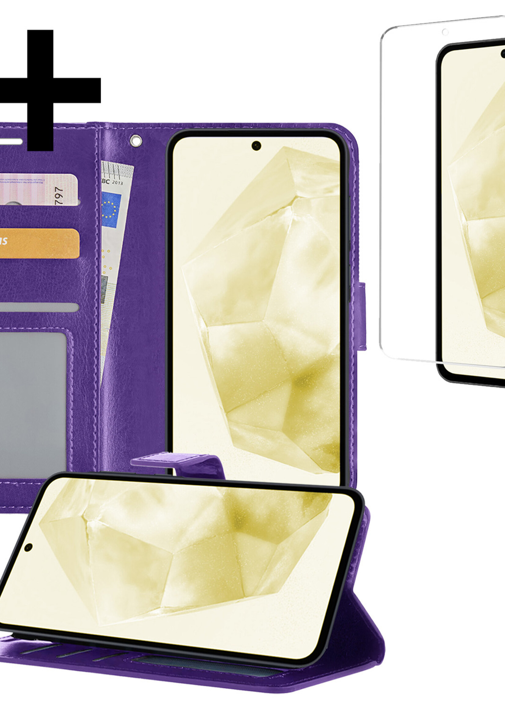 LUQ Hoesje Geschikt voor Samsung A35 Hoesje Book Case Hoes Wallet Cover Met Screenprotector - Hoes Geschikt voor Samsung Galaxy A35 5G Hoesje Bookcase Hoes - Paars