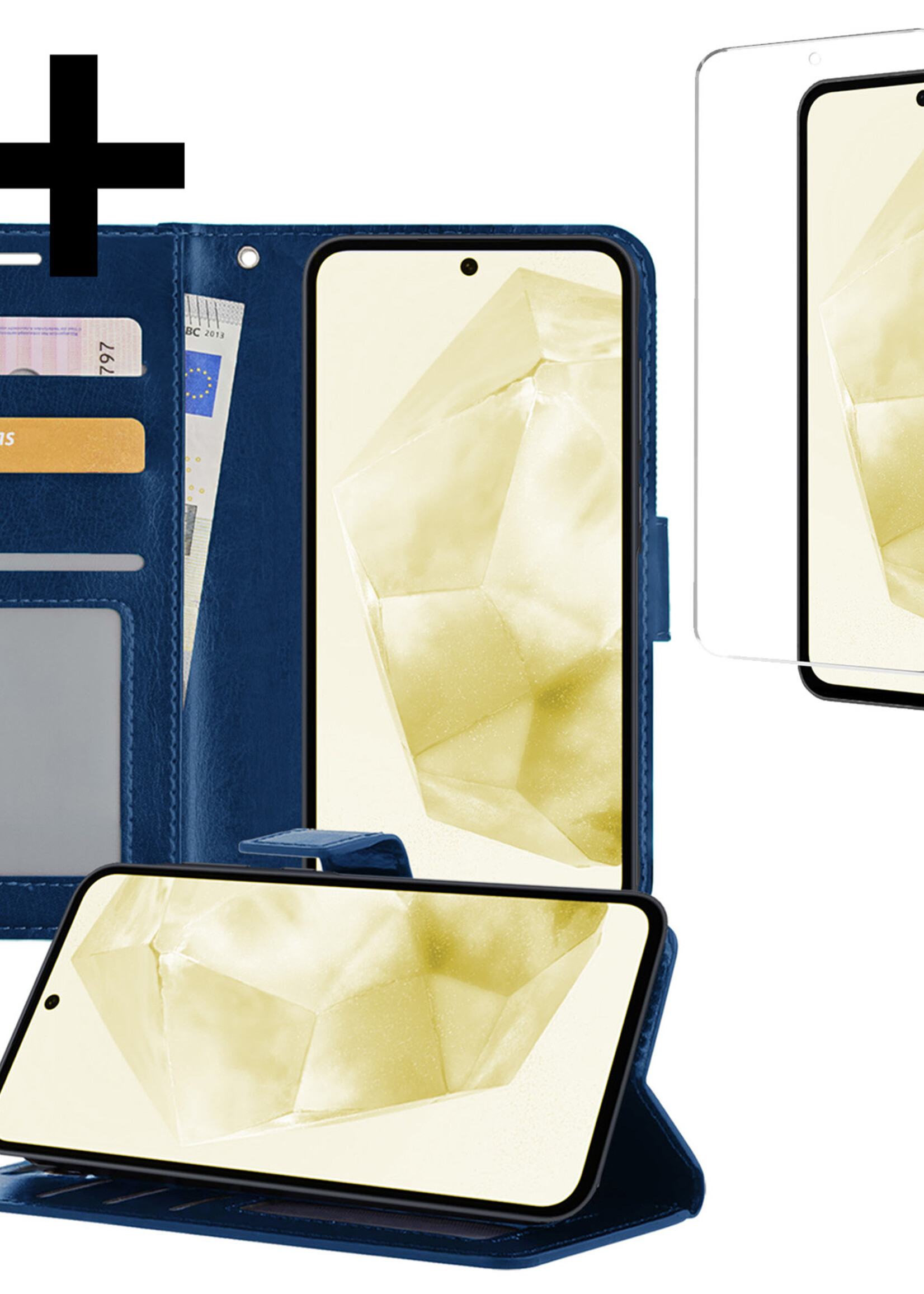 LUQ Hoesje Geschikt voor Samsung A35 Hoesje Book Case Hoes Wallet Cover Met Screenprotector - Hoes Geschikt voor Samsung Galaxy A35 5G Hoesje Bookcase Hoes - Donkerblauw