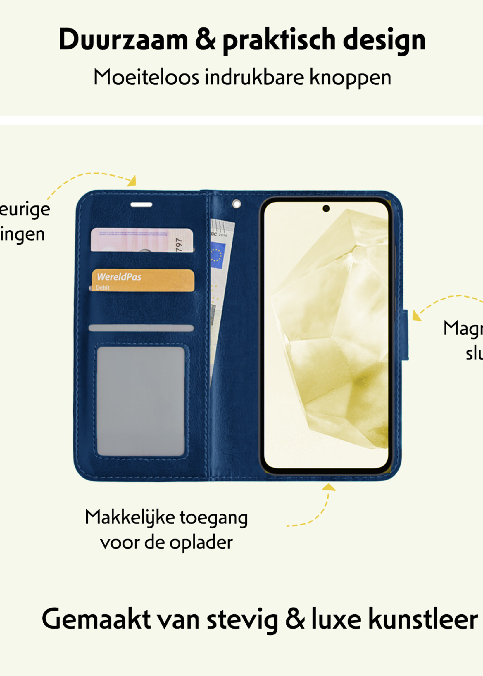 LUQ Hoesje Geschikt voor Samsung A35 Hoesje Book Case Hoes Wallet Cover Met Screenprotector - Hoes Geschikt voor Samsung Galaxy A35 5G Hoesje Bookcase Hoes - Donkerblauw