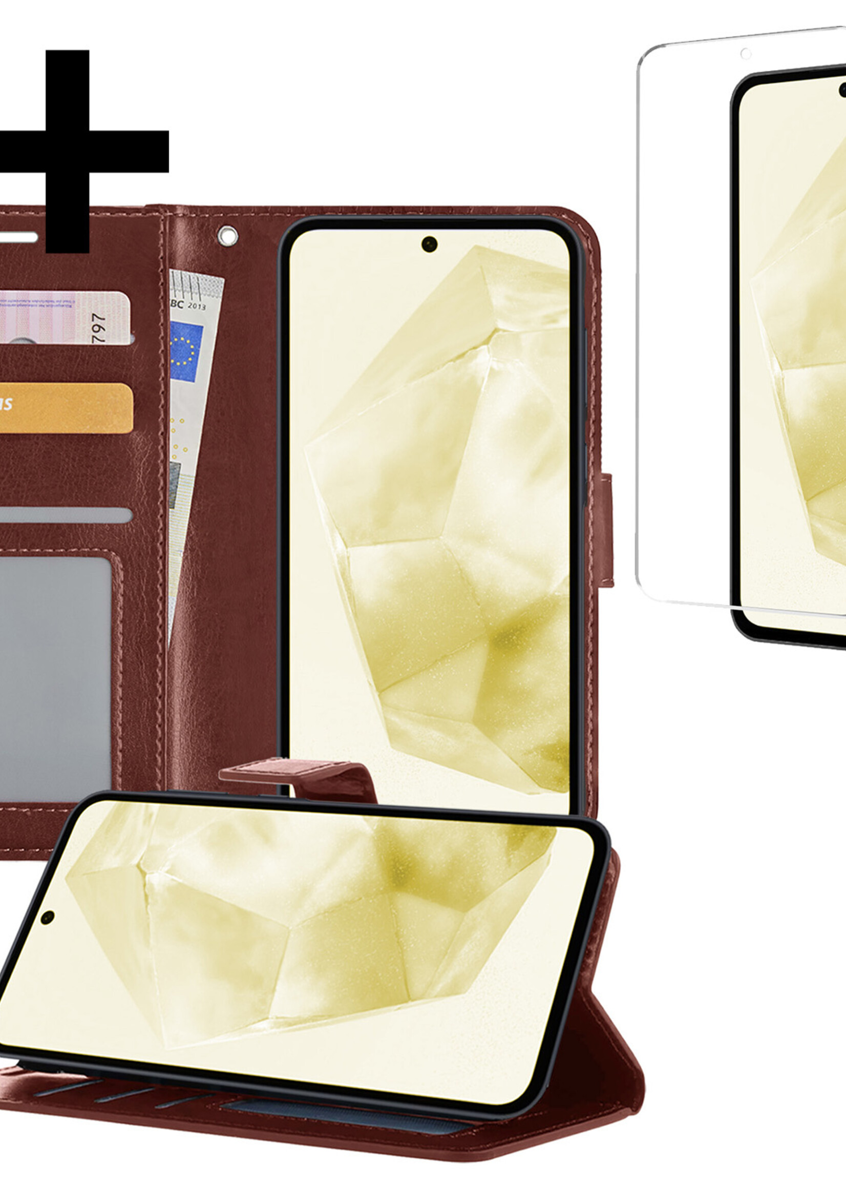 LUQ Hoesje Geschikt voor Samsung A35 Hoesje Book Case Hoes Wallet Cover Met Screenprotector - Hoes Geschikt voor Samsung Galaxy A35 5G Hoesje Bookcase Hoes - Bruin