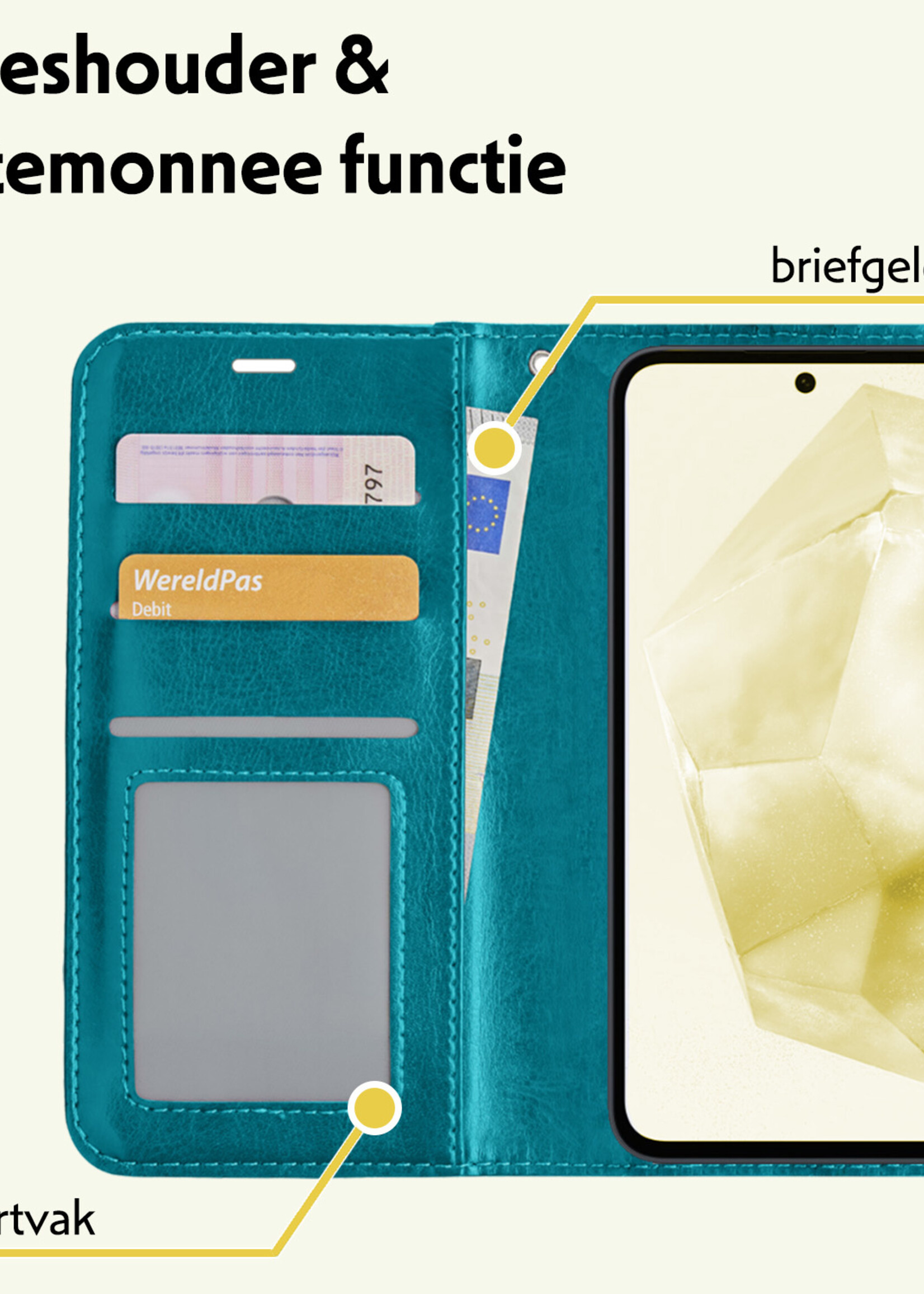 LUQ Hoesje Geschikt voor Samsung A35 Hoesje Book Case Hoes Wallet Cover - Hoes Geschikt voor Samsung Galaxy A35 5G Hoesje Bookcase Hoes - Turquoise