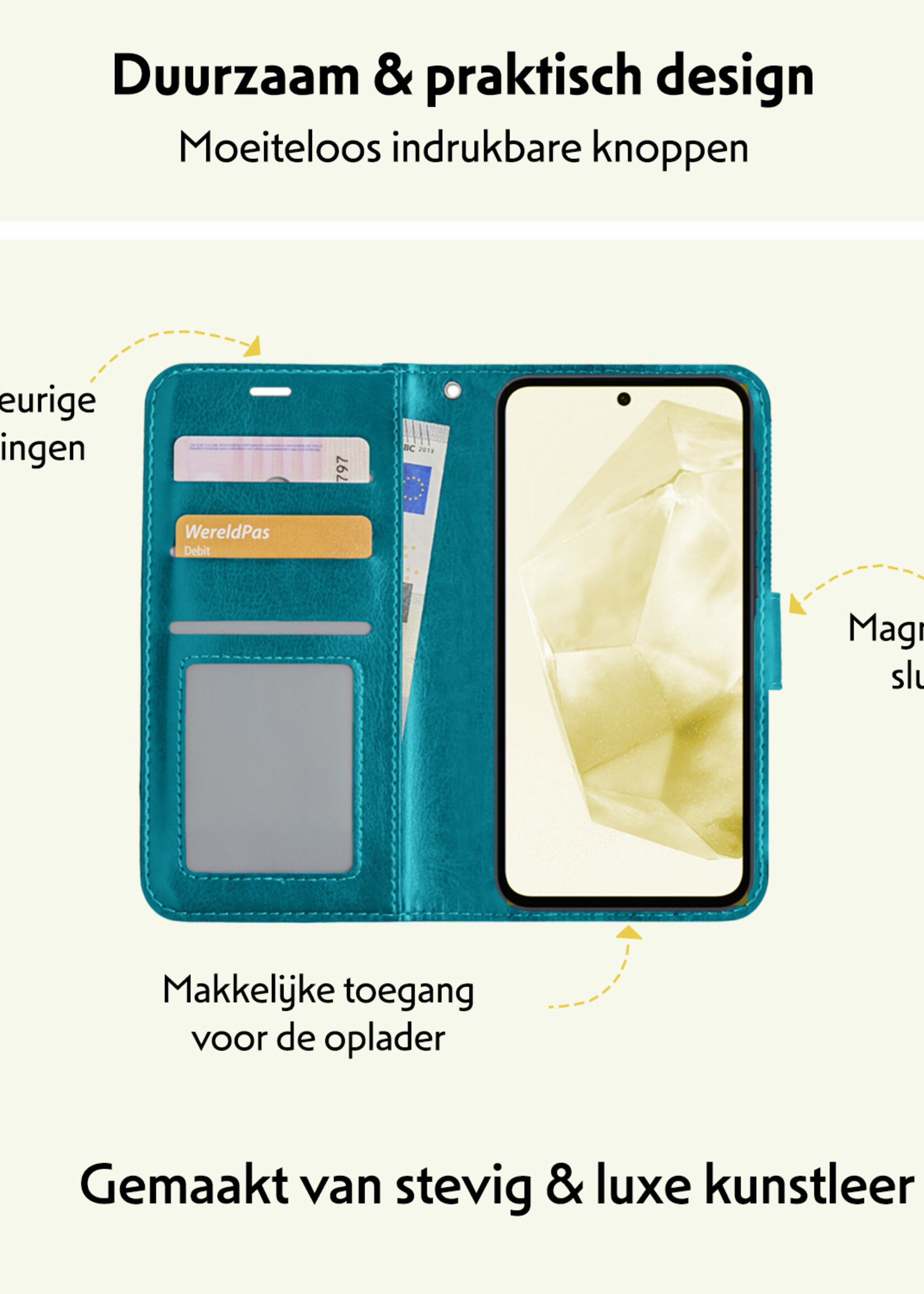 LUQ Hoesje Geschikt voor Samsung A35 Hoesje Book Case Hoes Wallet Cover - Hoes Geschikt voor Samsung Galaxy A35 5G Hoesje Bookcase Hoes - Turquoise