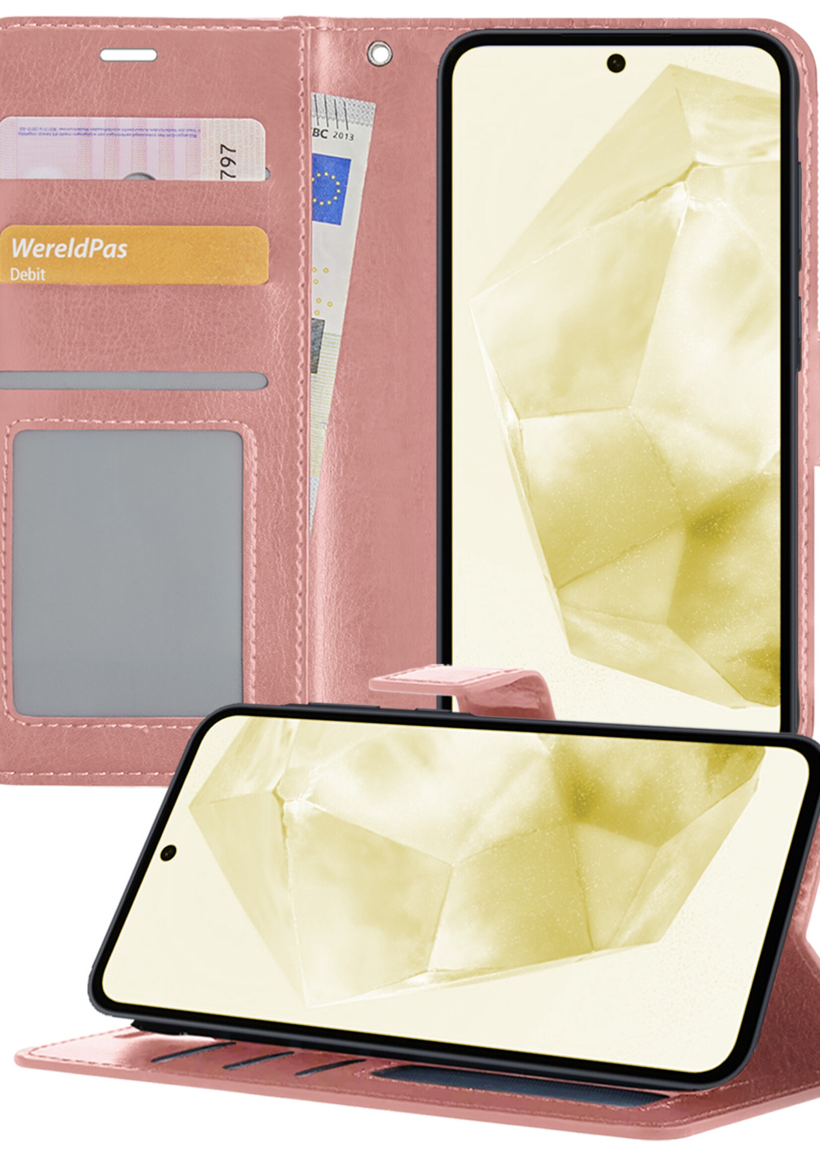 LUQ Hoesje Geschikt voor Samsung A35 Hoesje Book Case Hoes Wallet Cover - Hoes Geschikt voor Samsung Galaxy A35 5G Hoesje Bookcase Hoes - Rosé goud