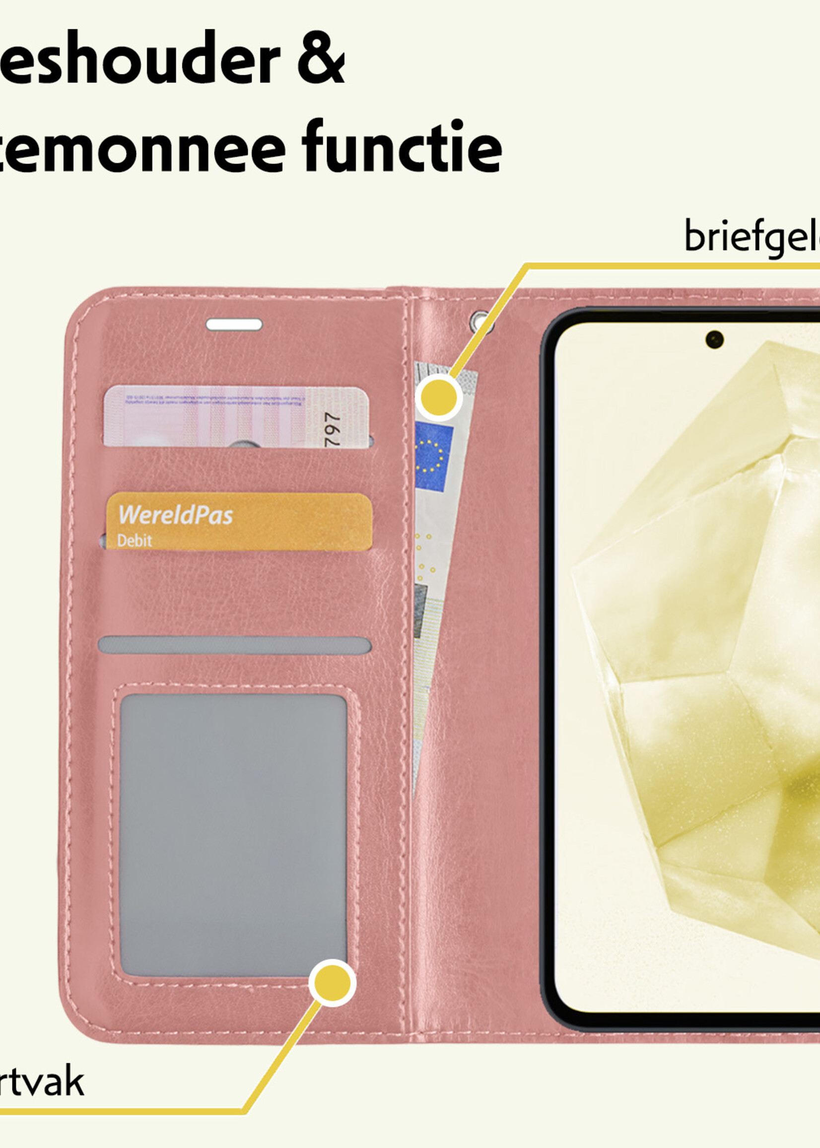 LUQ Hoesje Geschikt voor Samsung A35 Hoesje Book Case Hoes Wallet Cover - Hoes Geschikt voor Samsung Galaxy A35 5G Hoesje Bookcase Hoes - Rosé goud