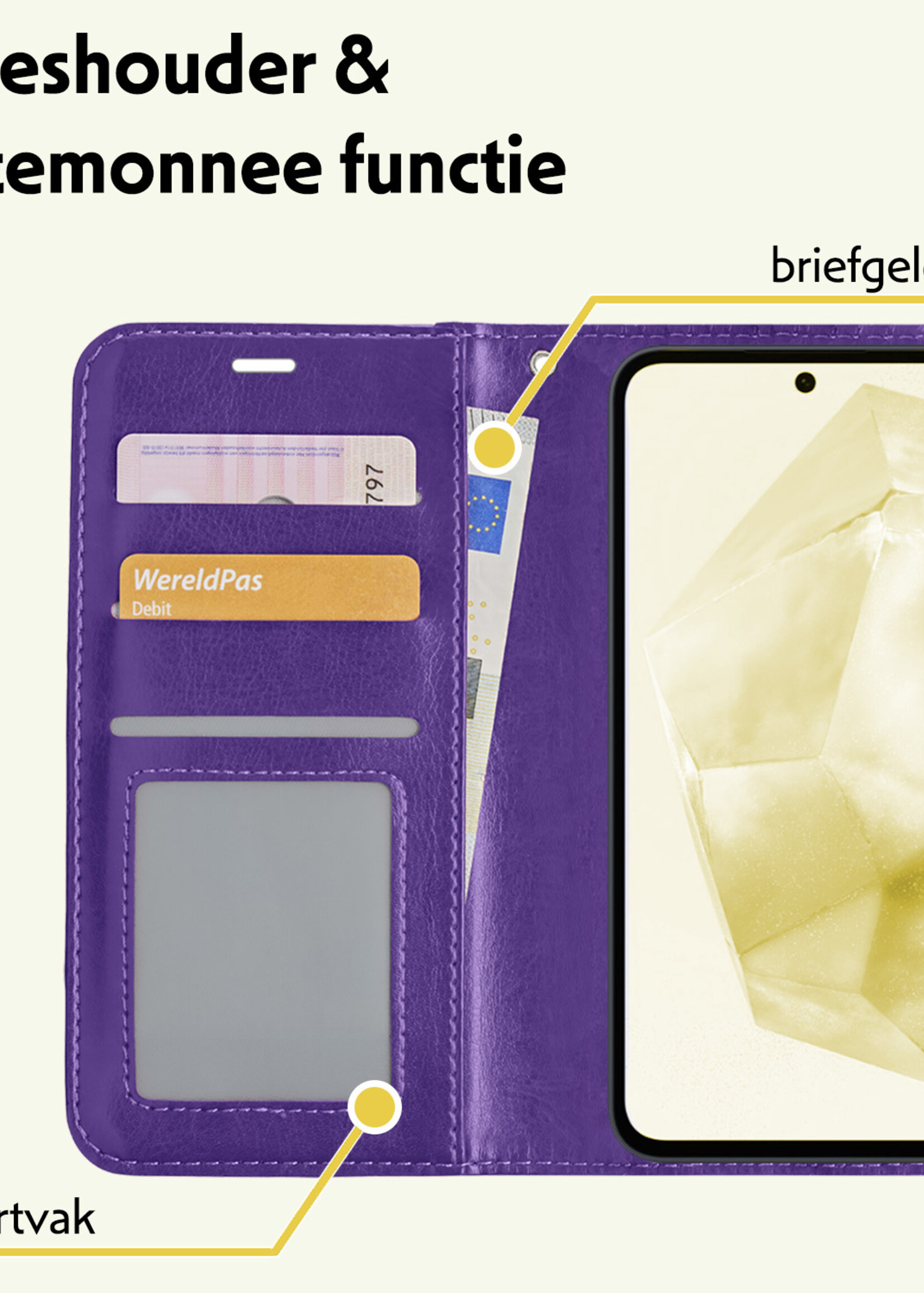 LUQ Hoesje Geschikt voor Samsung A35 Hoesje Book Case Hoes Wallet Cover - Hoes Geschikt voor Samsung Galaxy A35 5G Hoesje Bookcase Hoes - Paars