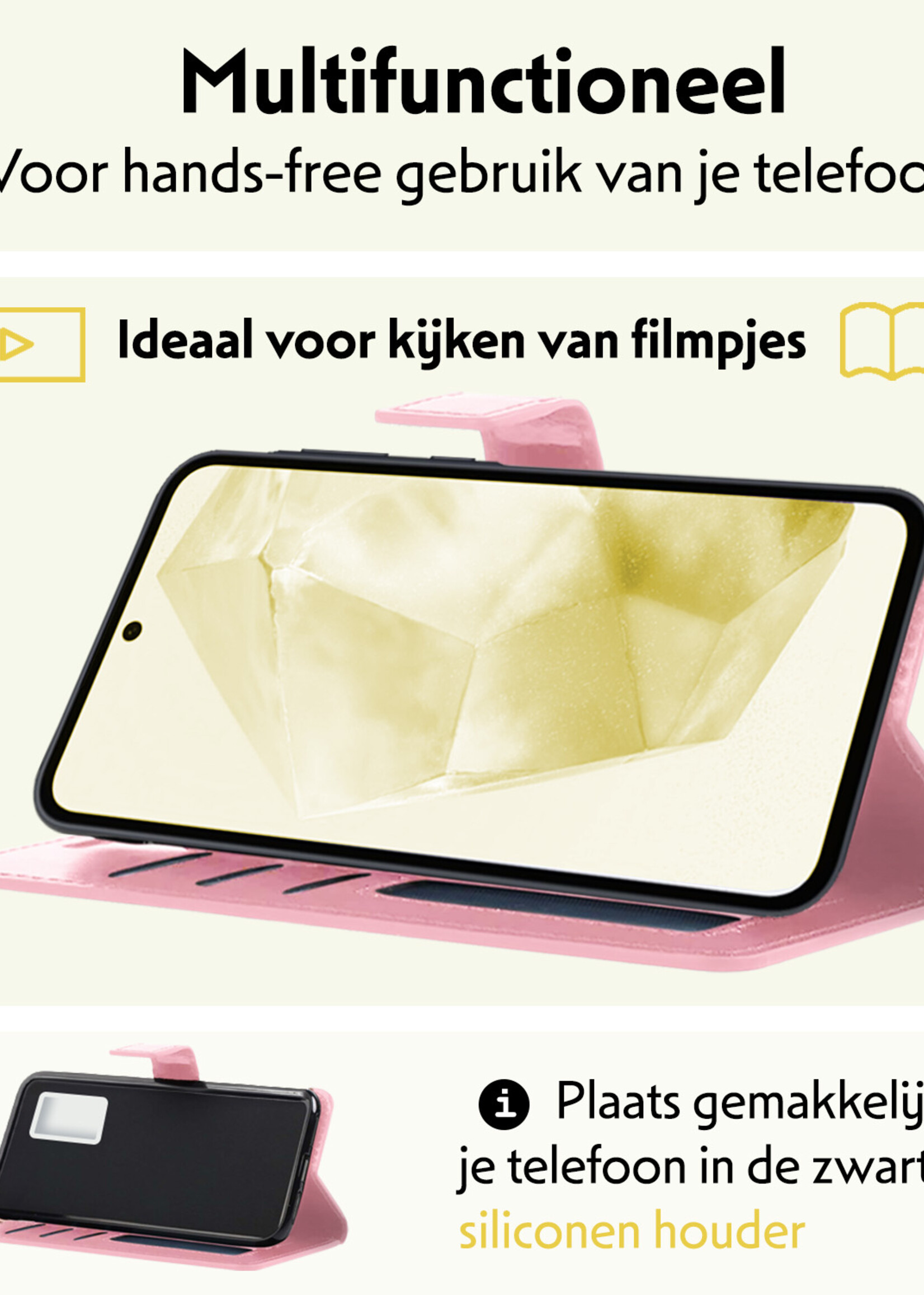 LUQ Hoesje Geschikt voor Samsung A35 Hoesje Book Case Hoes Wallet Cover - Hoes Geschikt voor Samsung Galaxy A35 5G Hoesje Bookcase Hoes - Lichtroze