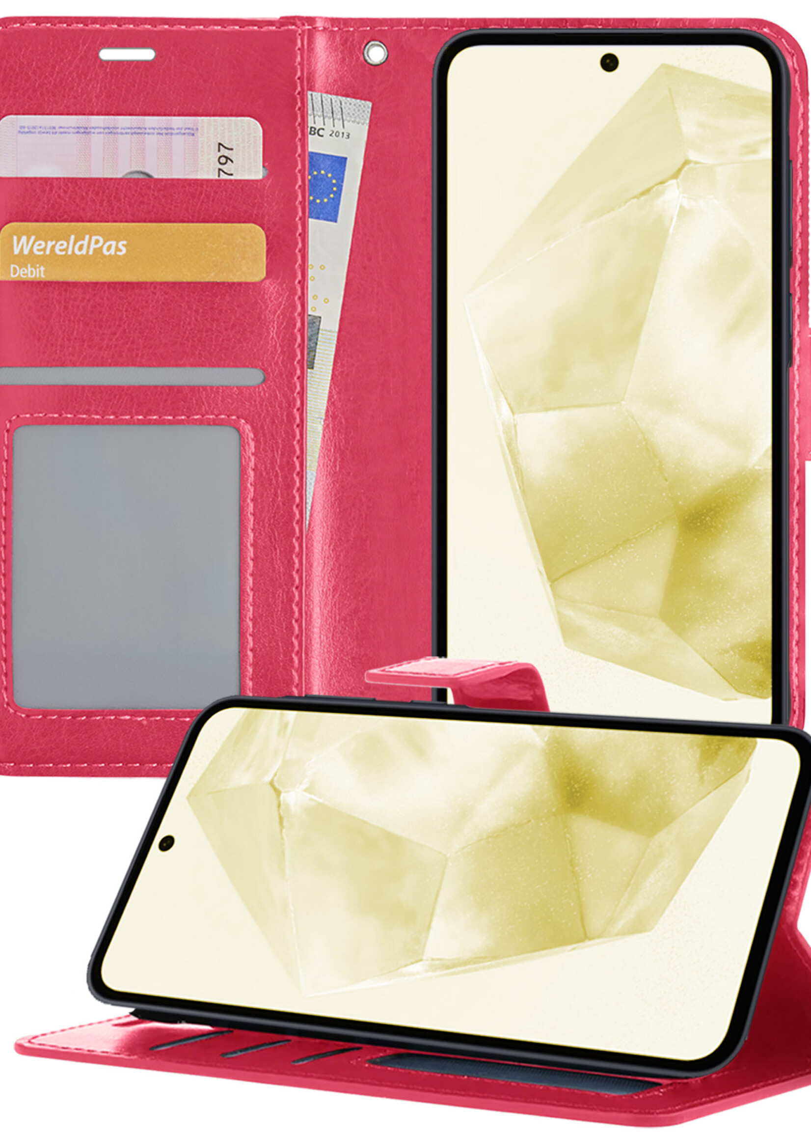 LUQ Hoesje Geschikt voor Samsung A35 Hoesje Book Case Hoes Wallet Cover - Hoes Geschikt voor Samsung Galaxy A35 5G Hoesje Bookcase Hoes - Donkerroze