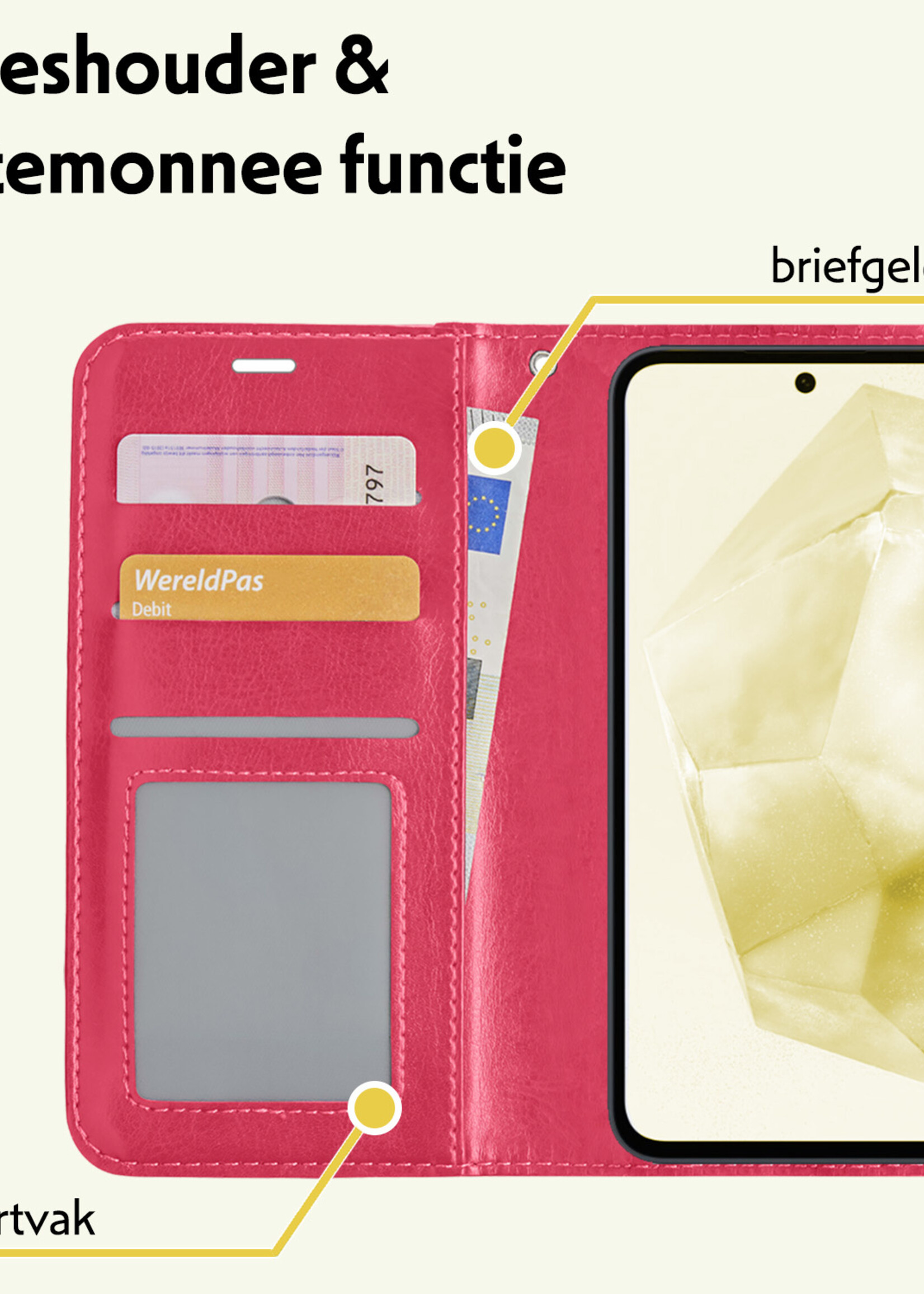 LUQ Hoesje Geschikt voor Samsung A35 Hoesje Book Case Hoes Wallet Cover - Hoes Geschikt voor Samsung Galaxy A35 5G Hoesje Bookcase Hoes - Donkerroze