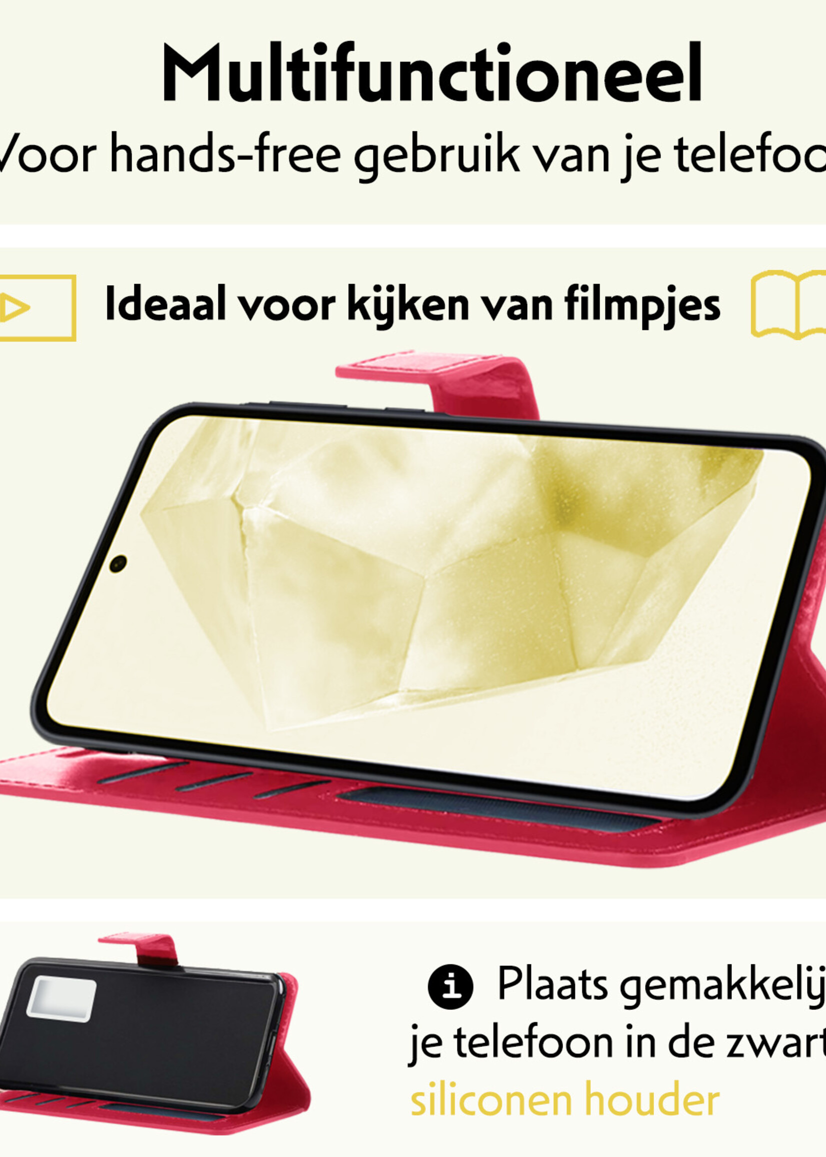 LUQ Hoesje Geschikt voor Samsung A35 Hoesje Book Case Hoes Wallet Cover - Hoes Geschikt voor Samsung Galaxy A35 5G Hoesje Bookcase Hoes - Donkerroze