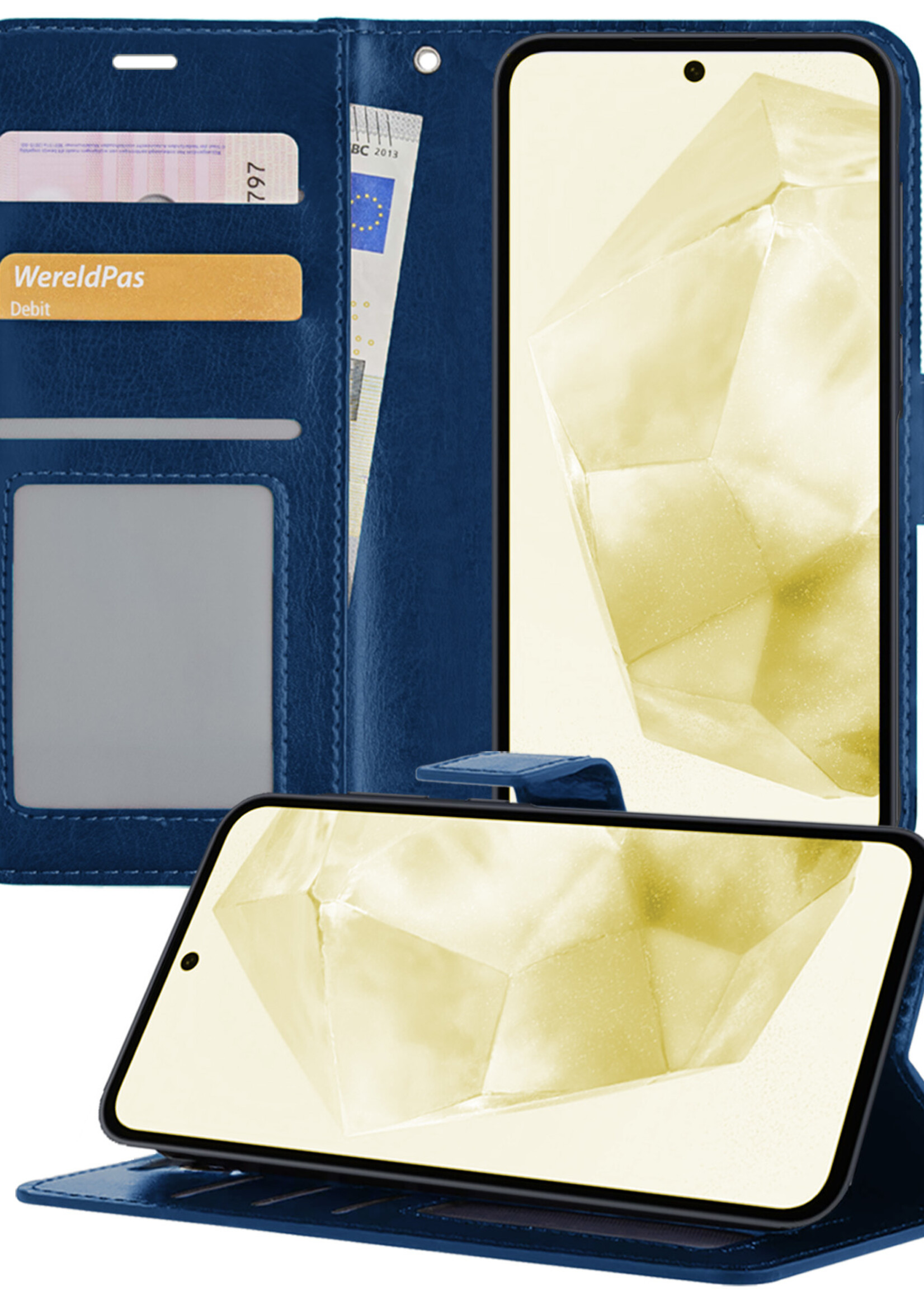 LUQ Hoesje Geschikt voor Samsung A35 Hoesje Book Case Hoes Wallet Cover - Hoes Geschikt voor Samsung Galaxy A35 5G Hoesje Bookcase Hoes - Donkerblauw