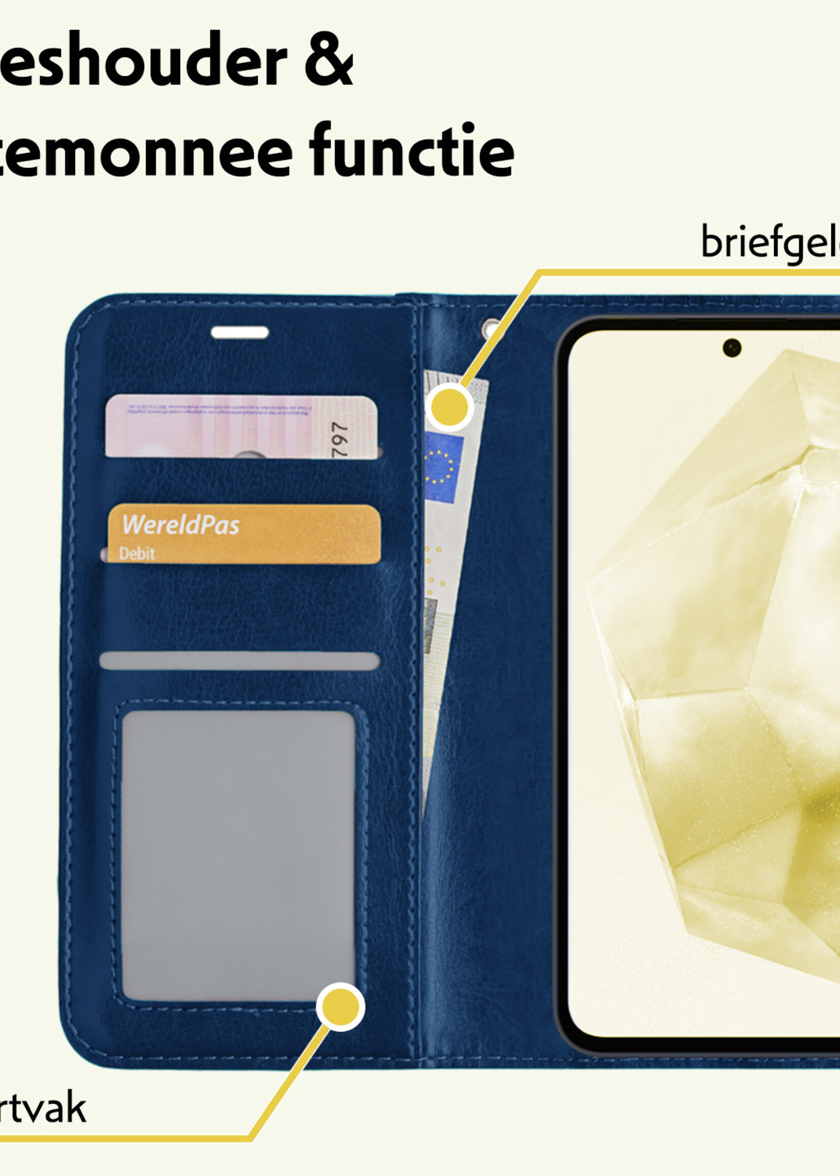 LUQ Hoesje Geschikt voor Samsung A35 Hoesje Book Case Hoes Wallet Cover - Hoes Geschikt voor Samsung Galaxy A35 5G Hoesje Bookcase Hoes - Donkerblauw