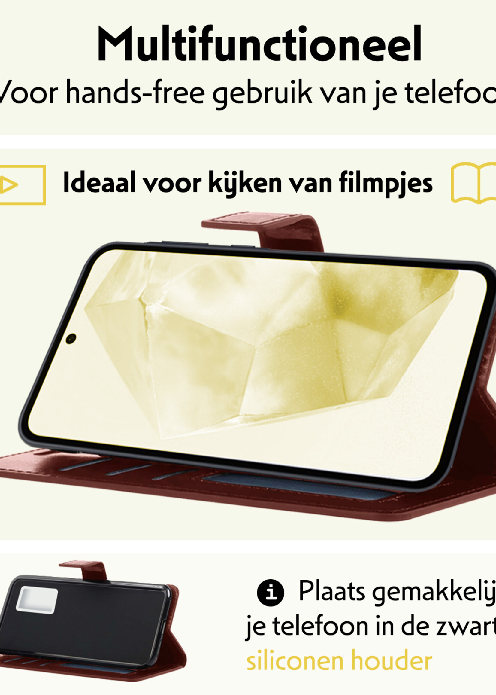 LUQ Hoesje Geschikt voor Samsung A35 Hoesje Book Case Hoes Wallet Cover - Hoes Geschikt voor Samsung Galaxy A35 5G Hoesje Bookcase Hoes - Bruin