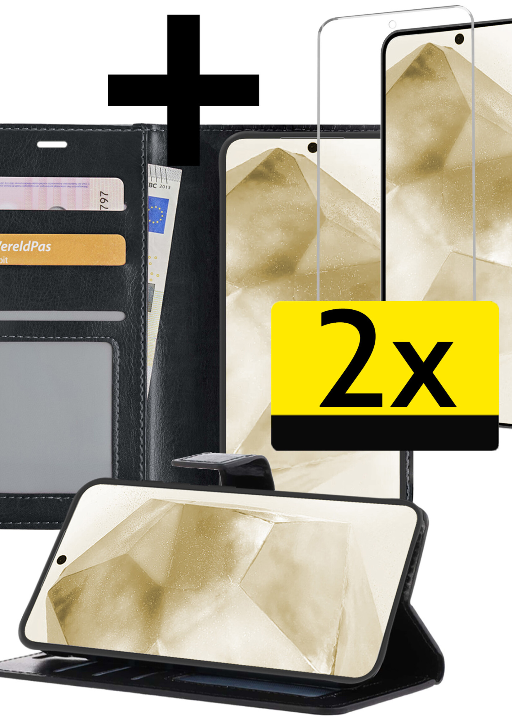 LUQ Hoesje Geschikt voor Samsung A55 Hoesje Book Case Hoes Wallet Cover Met 2x Screenprotector - Hoes Geschikt voor Samsung Galaxy A55 Hoesje Bookcase Hoes - Zwart