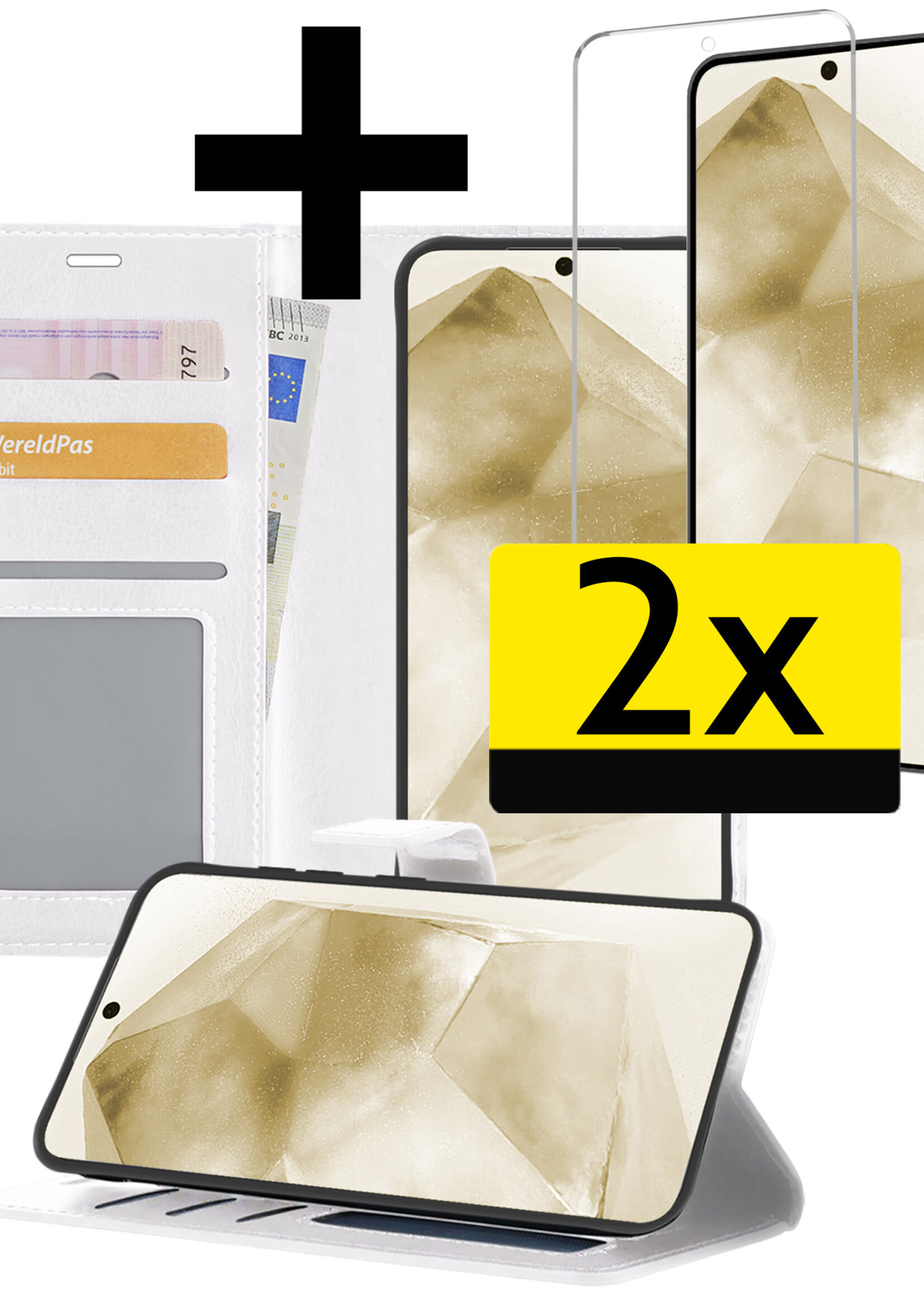 LUQ Hoesje Geschikt voor Samsung A55 Hoesje Book Case Hoes Wallet Cover Met 2x Screenprotector - Hoes Geschikt voor Samsung Galaxy A55 Hoesje Bookcase Hoes - Wit