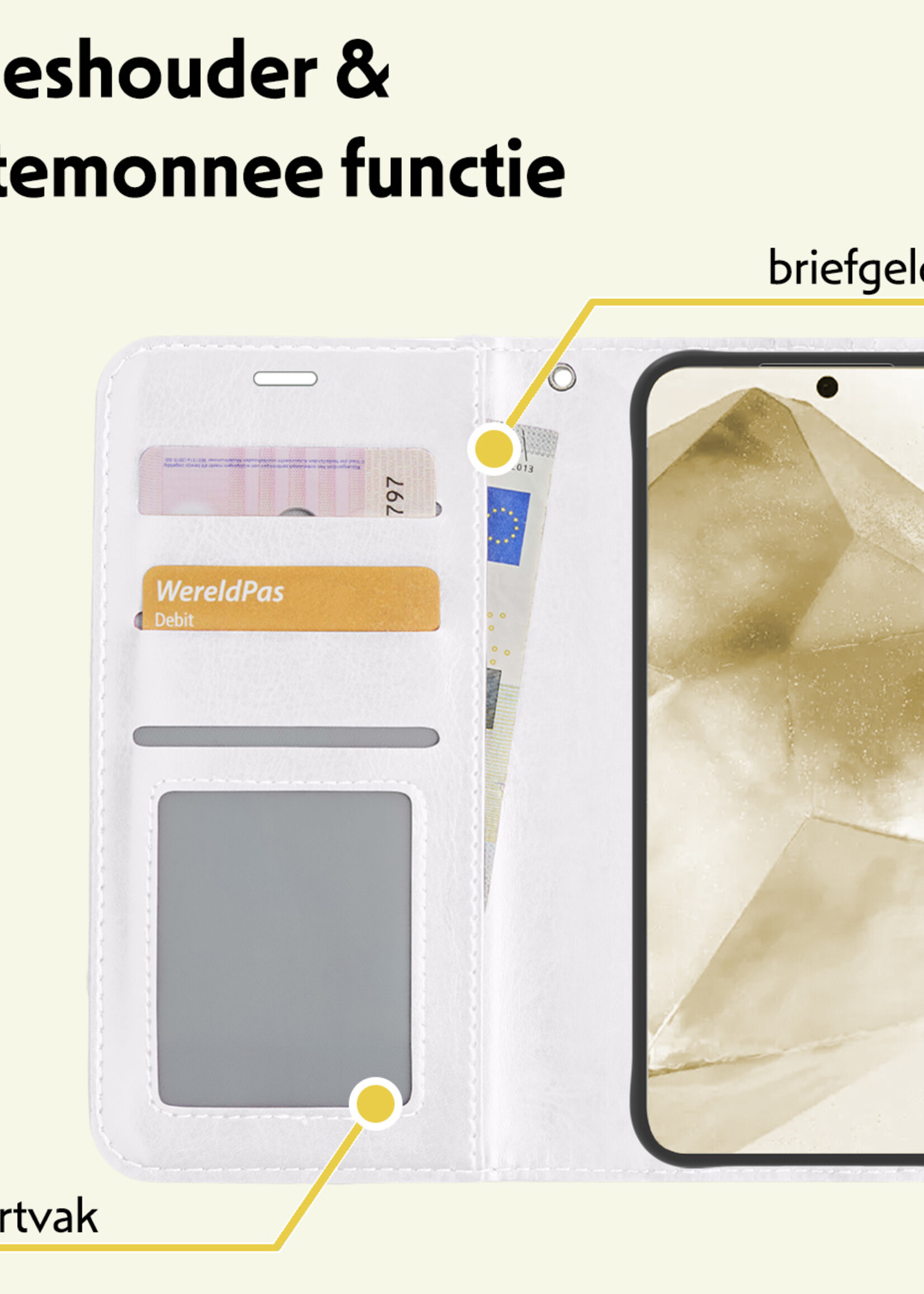 LUQ Hoesje Geschikt voor Samsung A55 Hoesje Book Case Hoes Wallet Cover Met 2x Screenprotector - Hoes Geschikt voor Samsung Galaxy A55 Hoesje Bookcase Hoes - Wit