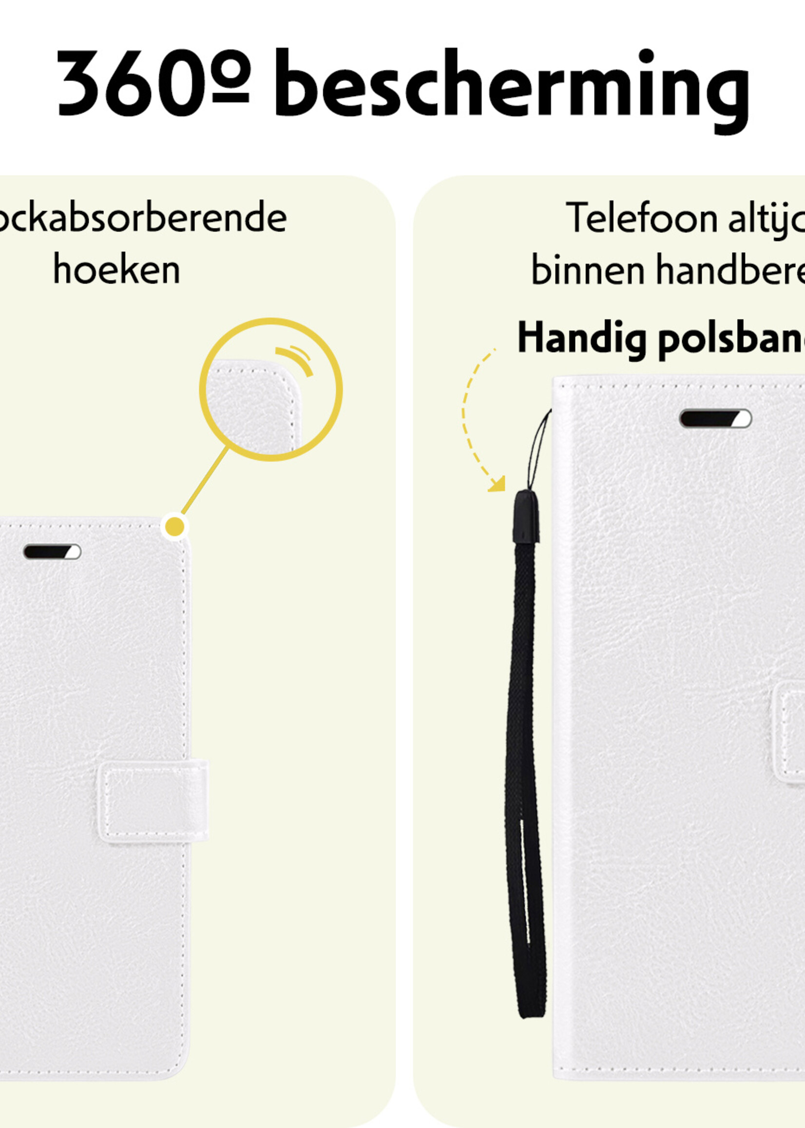 LUQ Hoesje Geschikt voor Samsung A55 Hoesje Book Case Hoes Wallet Cover Met 2x Screenprotector - Hoes Geschikt voor Samsung Galaxy A55 Hoesje Bookcase Hoes - Wit