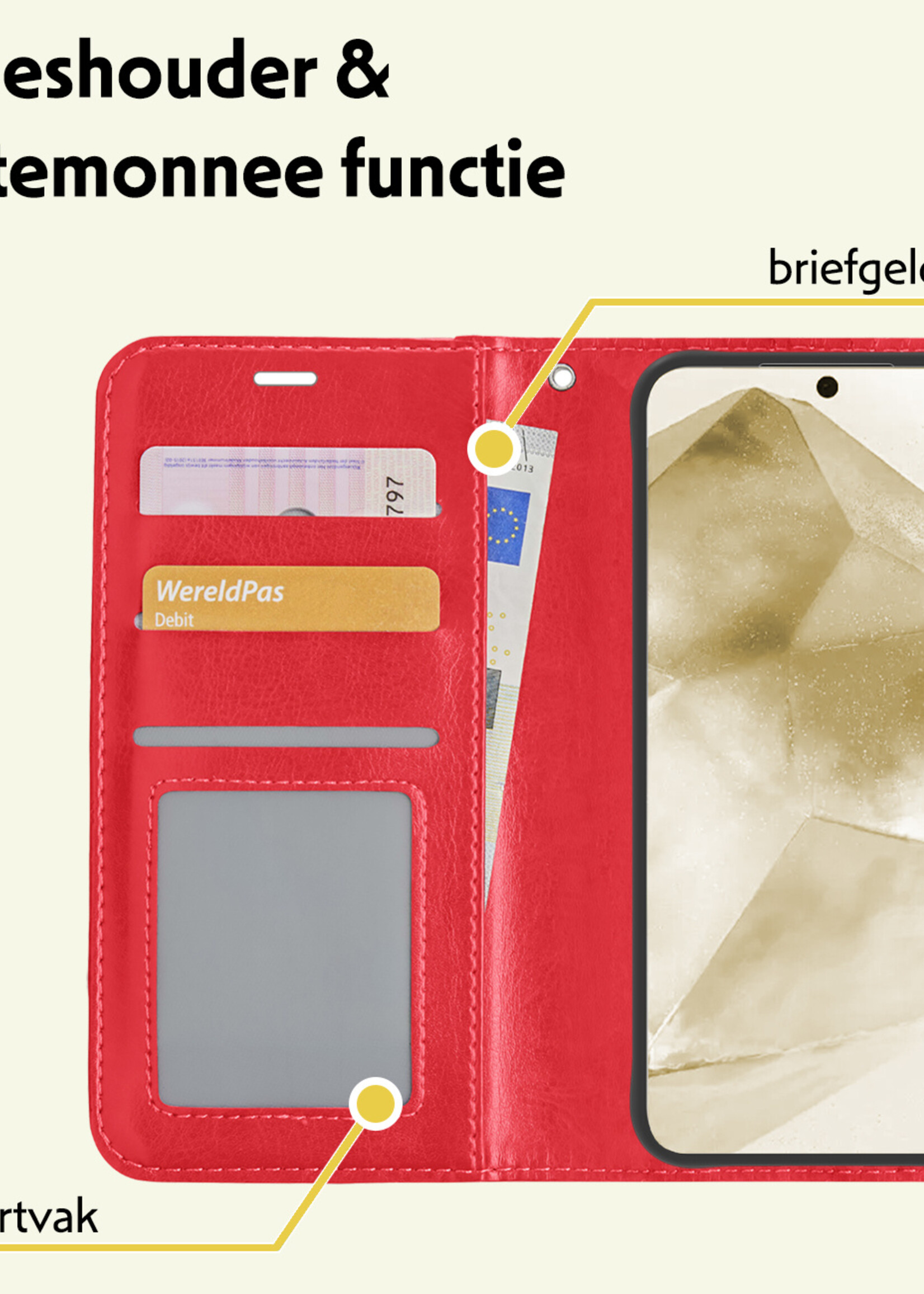 LUQ Hoesje Geschikt voor Samsung A55 Hoesje Book Case Hoes Wallet Cover Met 2x Screenprotector - Hoes Geschikt voor Samsung Galaxy A55 Hoesje Bookcase Hoes - Rood