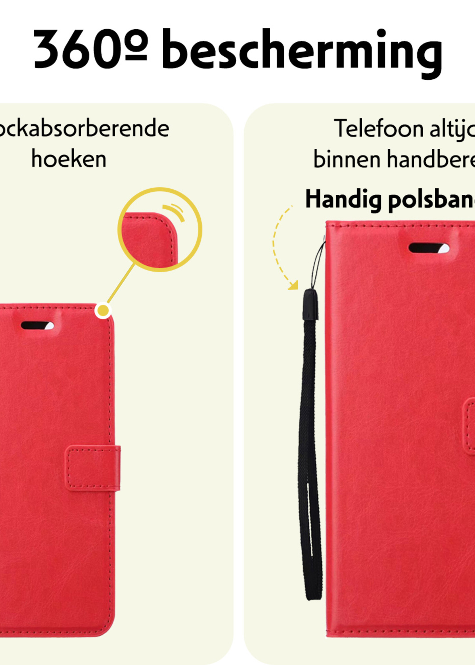 LUQ Hoesje Geschikt voor Samsung A55 Hoesje Book Case Hoes Wallet Cover Met 2x Screenprotector - Hoes Geschikt voor Samsung Galaxy A55 Hoesje Bookcase Hoes - Rood