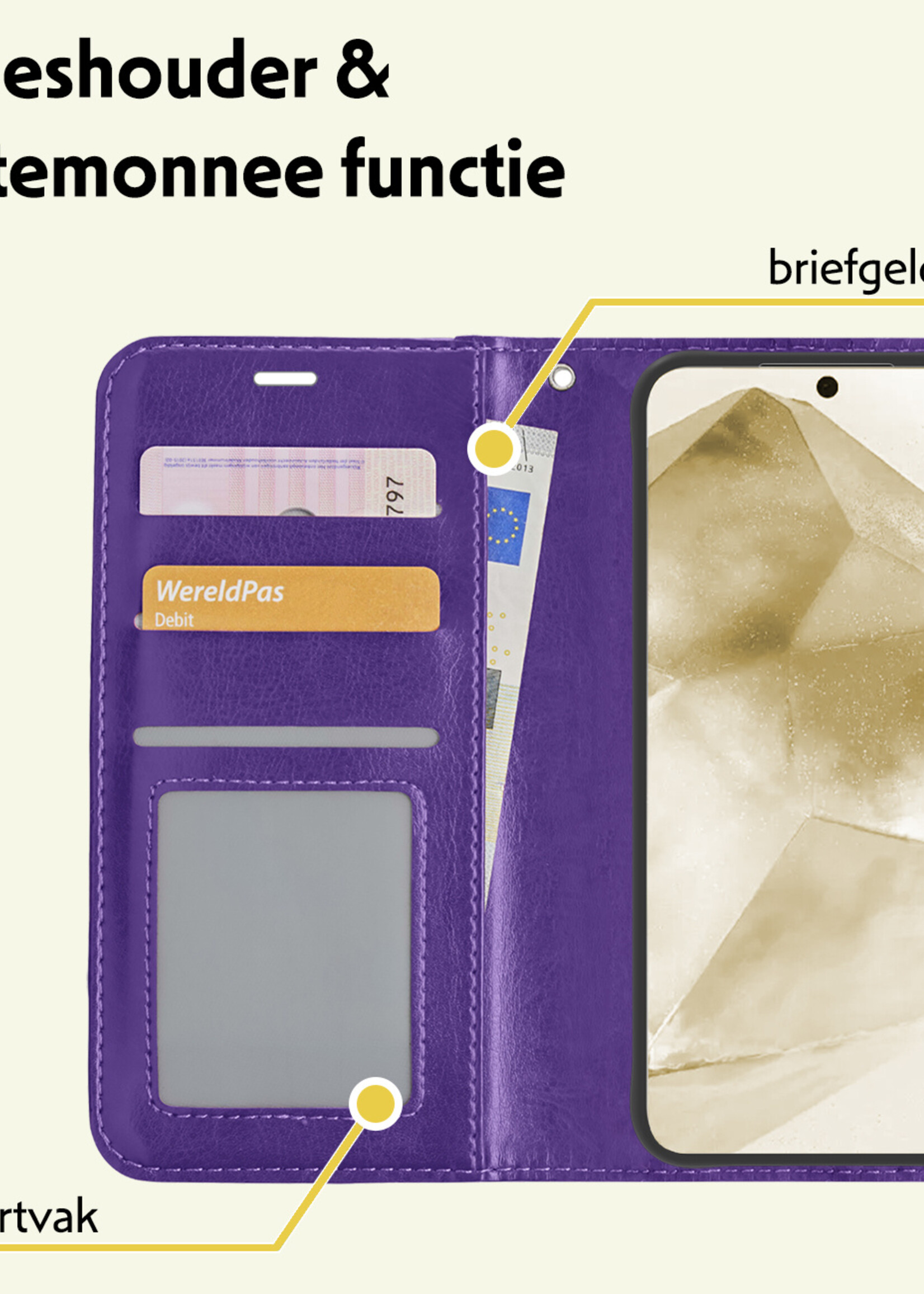 LUQ Hoesje Geschikt voor Samsung A55 Hoesje Book Case Hoes Wallet Cover Met 2x Screenprotector - Hoes Geschikt voor Samsung Galaxy A55 Hoesje Bookcase Hoes - Paars