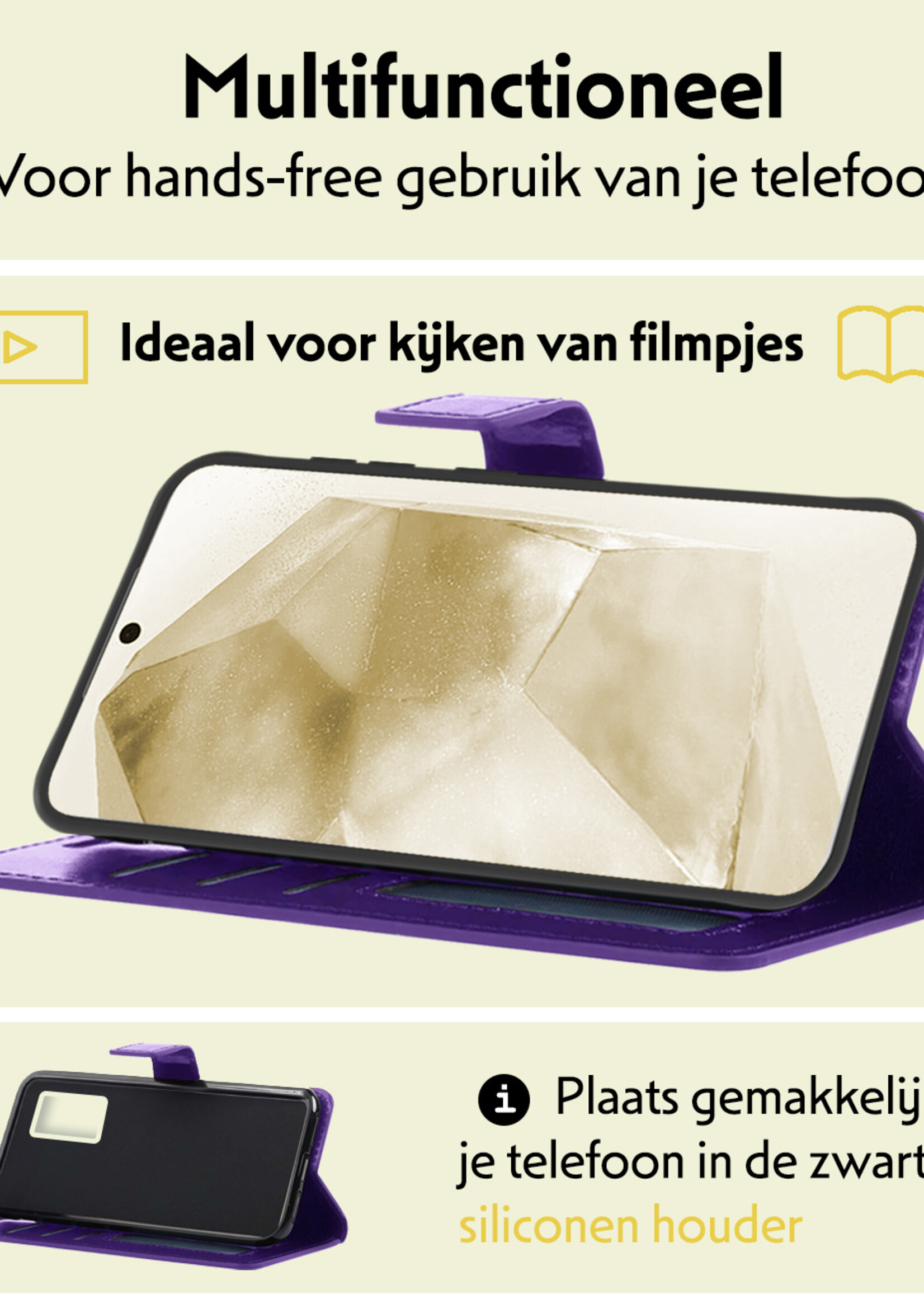 LUQ Hoesje Geschikt voor Samsung A55 Hoesje Book Case Hoes Wallet Cover Met 2x Screenprotector - Hoes Geschikt voor Samsung Galaxy A55 Hoesje Bookcase Hoes - Paars