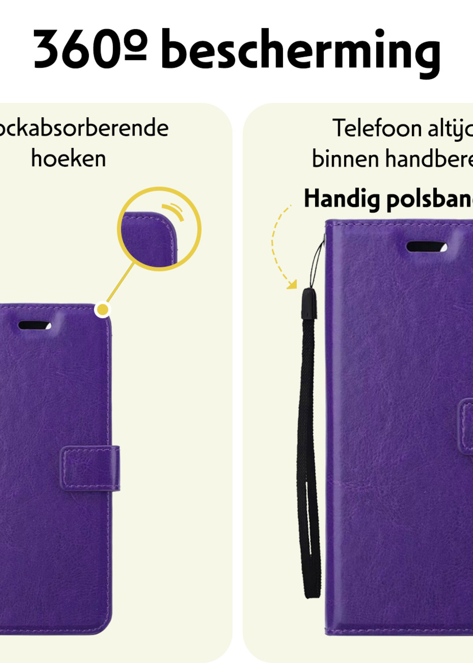 LUQ Hoesje Geschikt voor Samsung A55 Hoesje Book Case Hoes Wallet Cover Met 2x Screenprotector - Hoes Geschikt voor Samsung Galaxy A55 Hoesje Bookcase Hoes - Paars