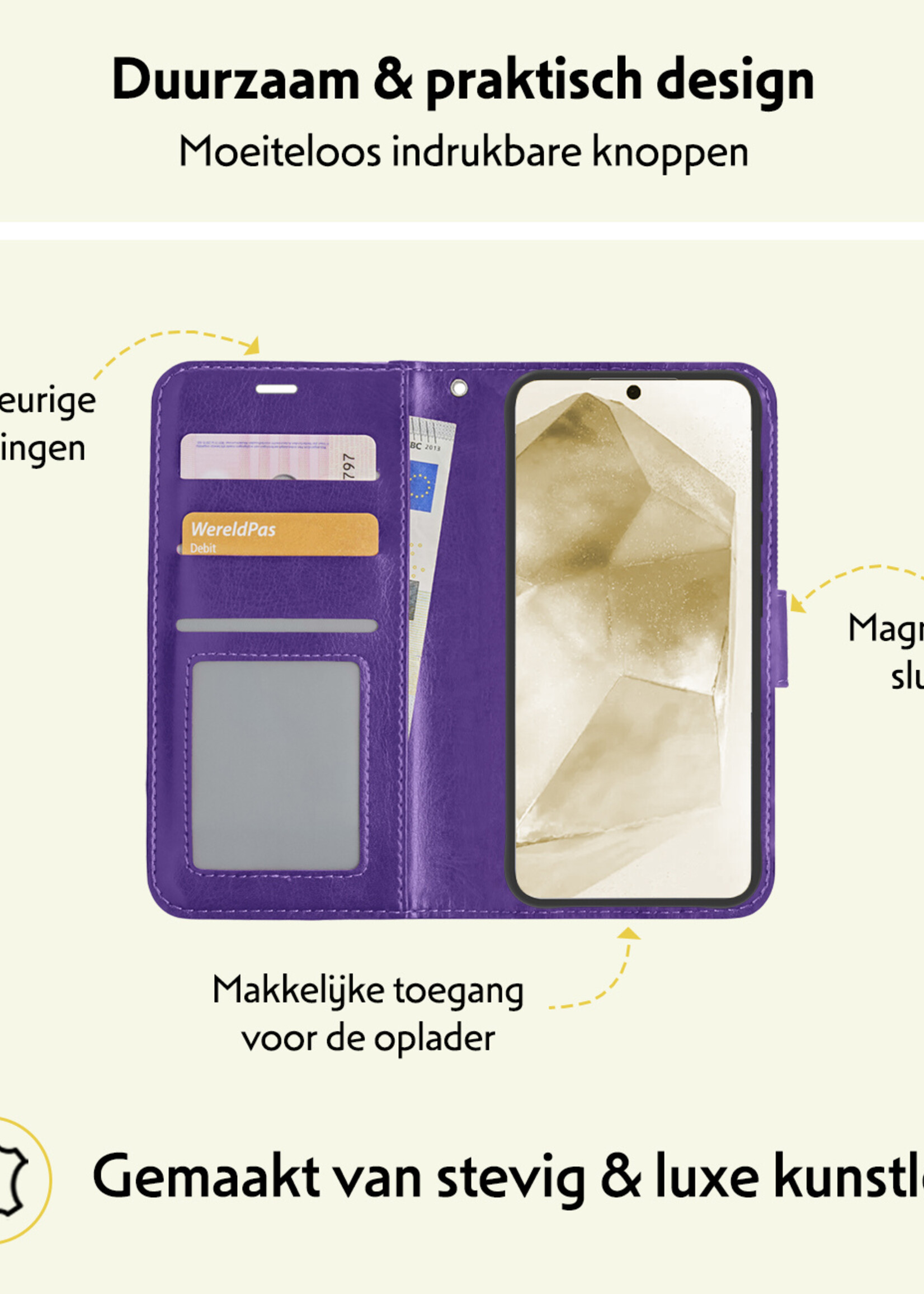 LUQ Hoesje Geschikt voor Samsung A55 Hoesje Book Case Hoes Wallet Cover Met 2x Screenprotector - Hoes Geschikt voor Samsung Galaxy A55 Hoesje Bookcase Hoes - Paars