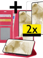 LUQ LUQ Samsung Galaxy A55 Hoesje Bookcase Met 2x Screenprotector - Donkerroze