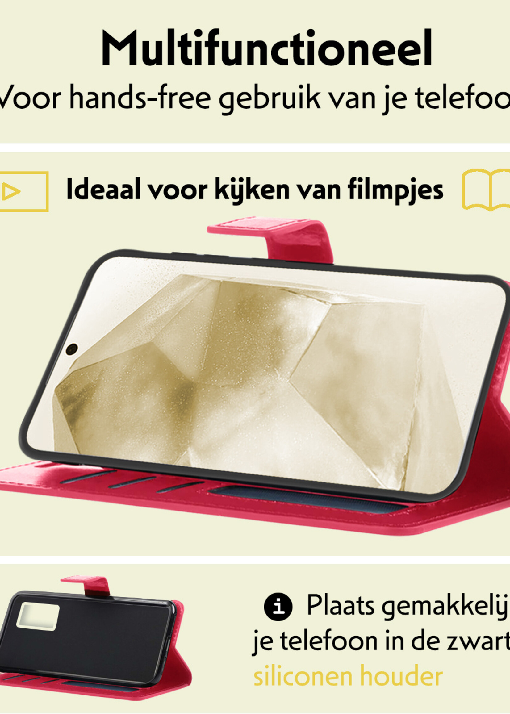 LUQ Hoesje Geschikt voor Samsung A55 Hoesje Book Case Hoes Wallet Cover Met 2x Screenprotector - Hoes Geschikt voor Samsung Galaxy A55 Hoesje Bookcase Hoes - Donkerroze