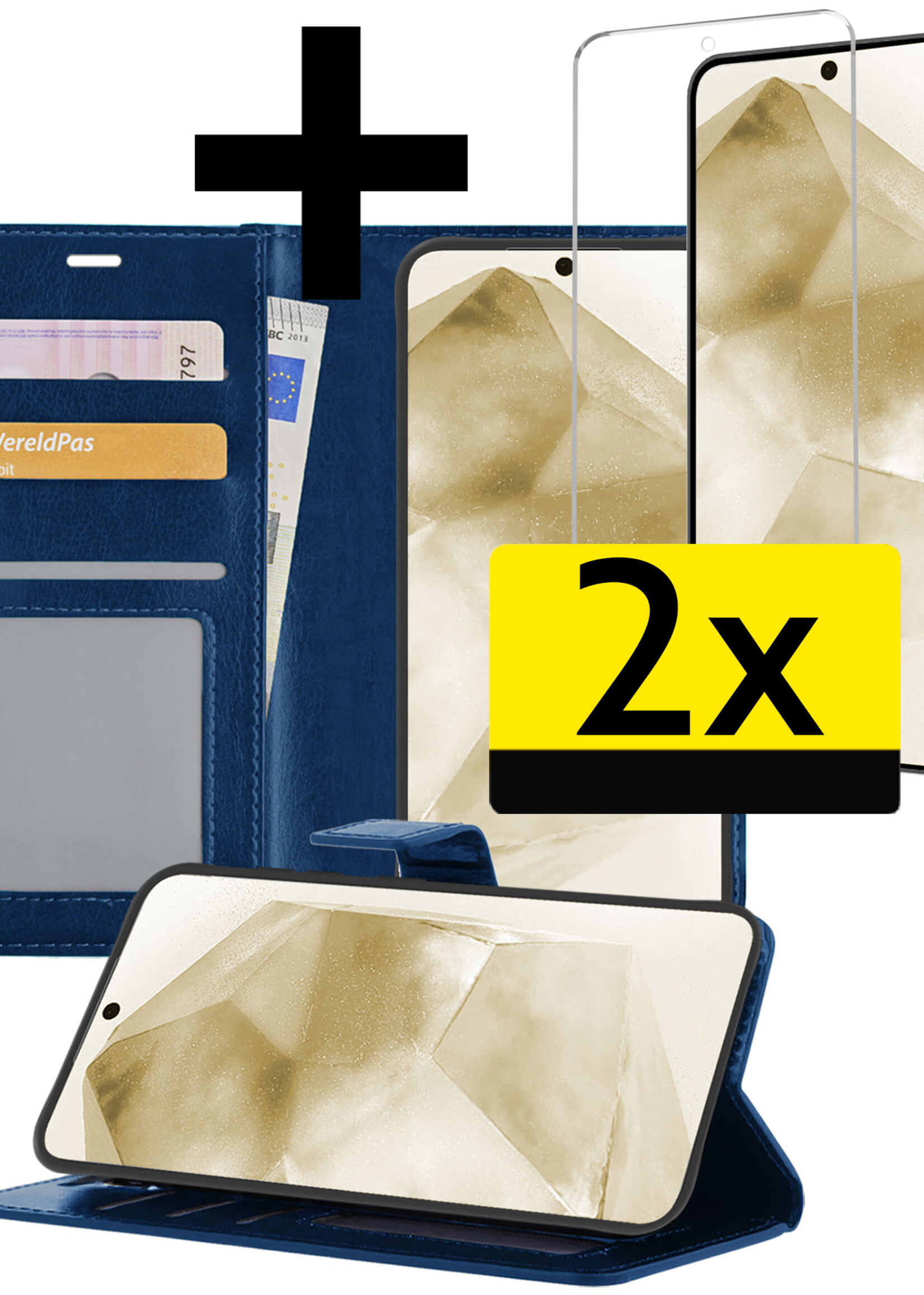 LUQ Hoesje Geschikt voor Samsung A55 Hoesje Book Case Hoes Wallet Cover Met 2x Screenprotector - Hoes Geschikt voor Samsung Galaxy A55 Hoesje Bookcase Hoes - Donkerblauw