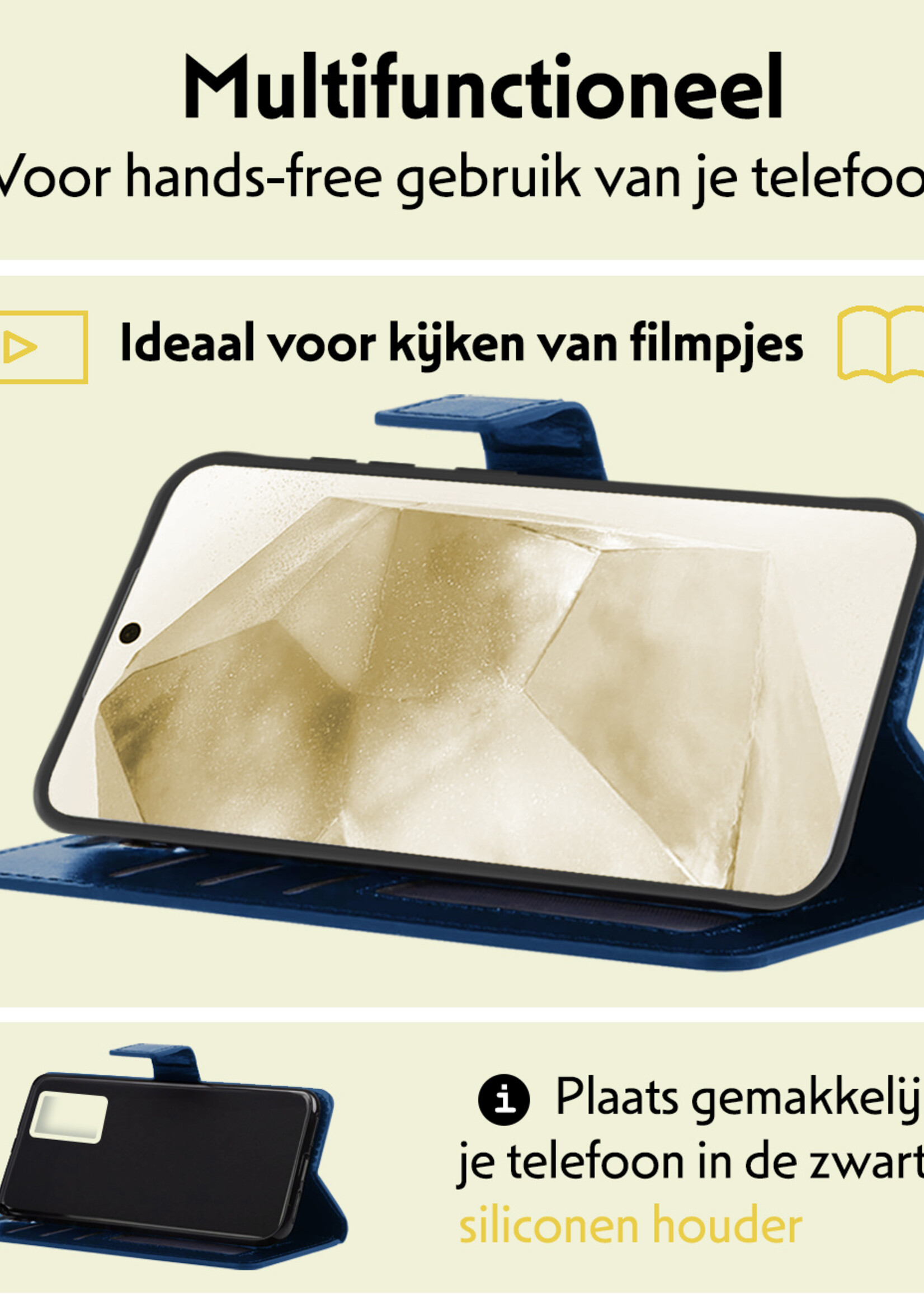 LUQ Hoesje Geschikt voor Samsung A55 Hoesje Book Case Hoes Wallet Cover Met 2x Screenprotector - Hoes Geschikt voor Samsung Galaxy A55 Hoesje Bookcase Hoes - Donkerblauw