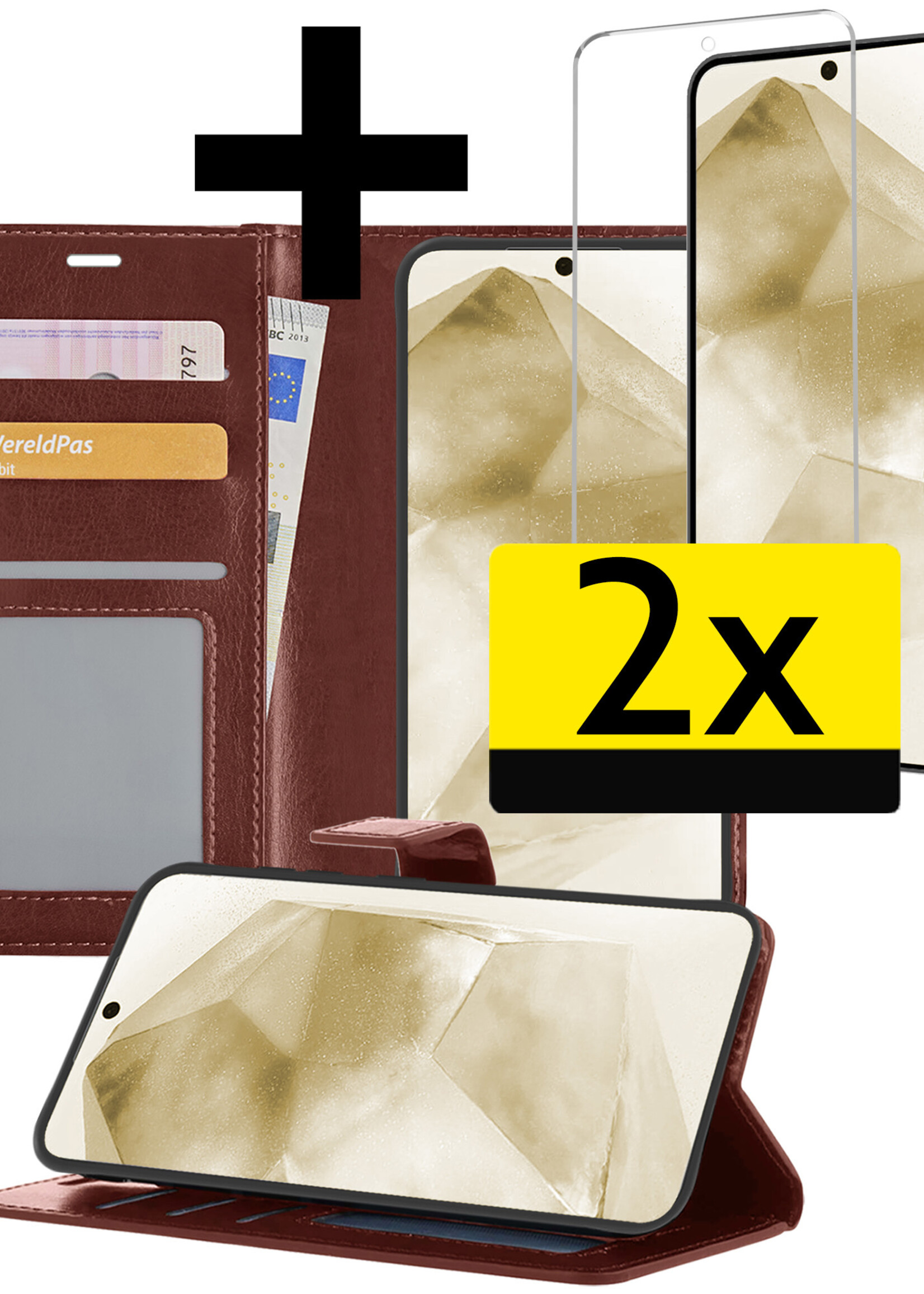 LUQ Hoesje Geschikt voor Samsung A55 Hoesje Book Case Hoes Wallet Cover Met 2x Screenprotector - Hoes Geschikt voor Samsung Galaxy A55 Hoesje Bookcase Hoes - Bruin